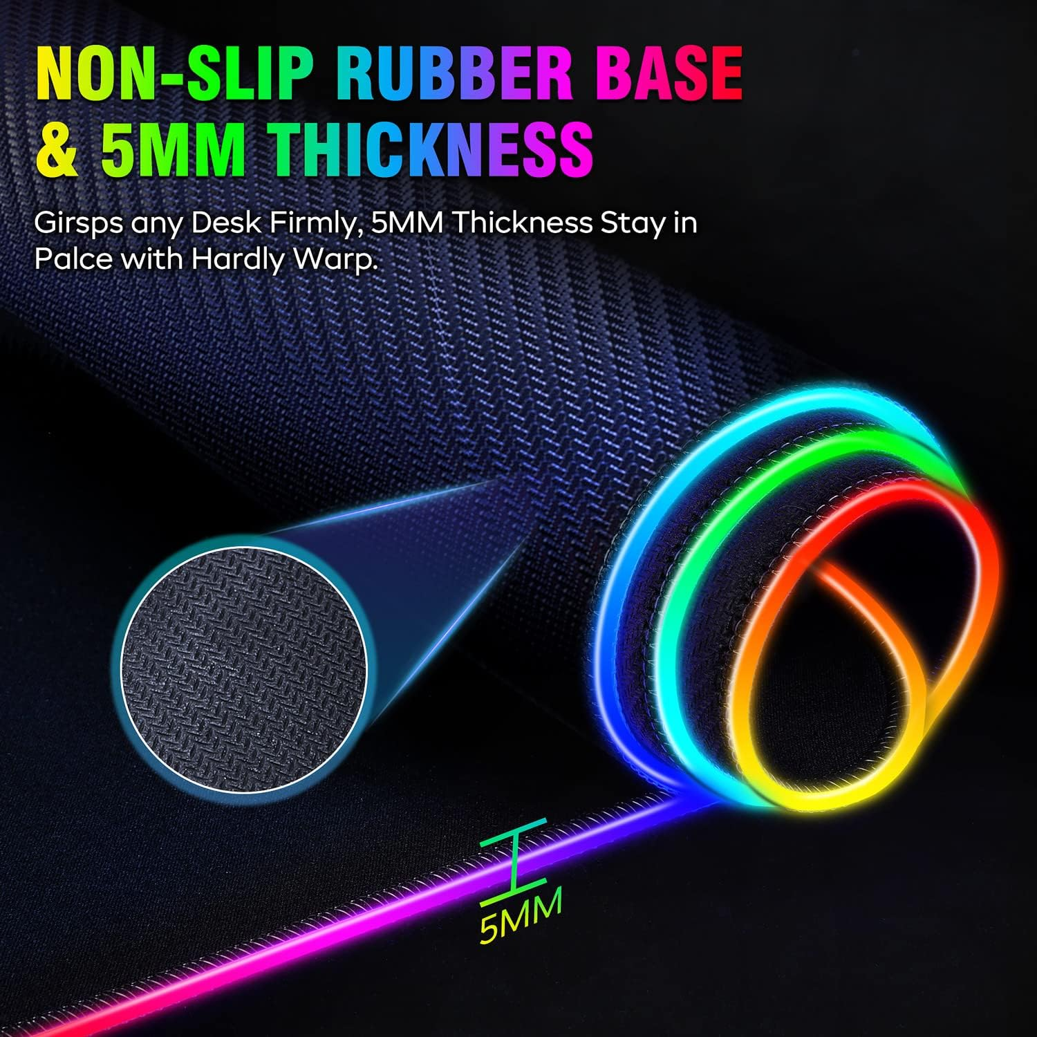 Gimars 800X300X5Mm Large Gaming Mouse Pad with 12 LED Lighting Modes, RGB Mouse Pad with Stitched Edges, Premium Micro-Weave Cloth, Waterproof Desk Mat, Keyboard and Mouse Pad for Desk, Gaming, Office image number 4