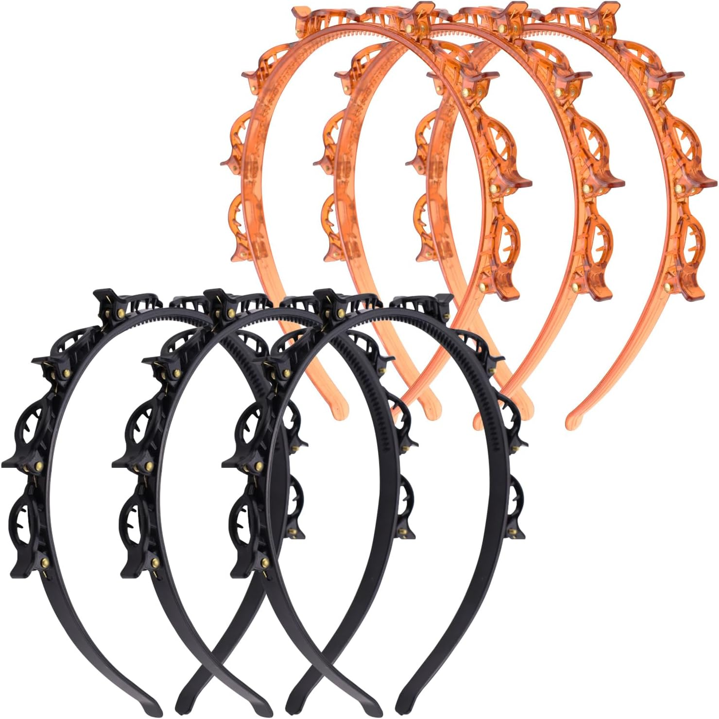 Pack of 6 Double Similar Headband with Clips, Fashion Headband with Clips, Hairpin for Women, Girls, Curly, Thick Hairstyle, Braided, Professional, Weaving, Bangs, Styling, Black & Brown image number 6