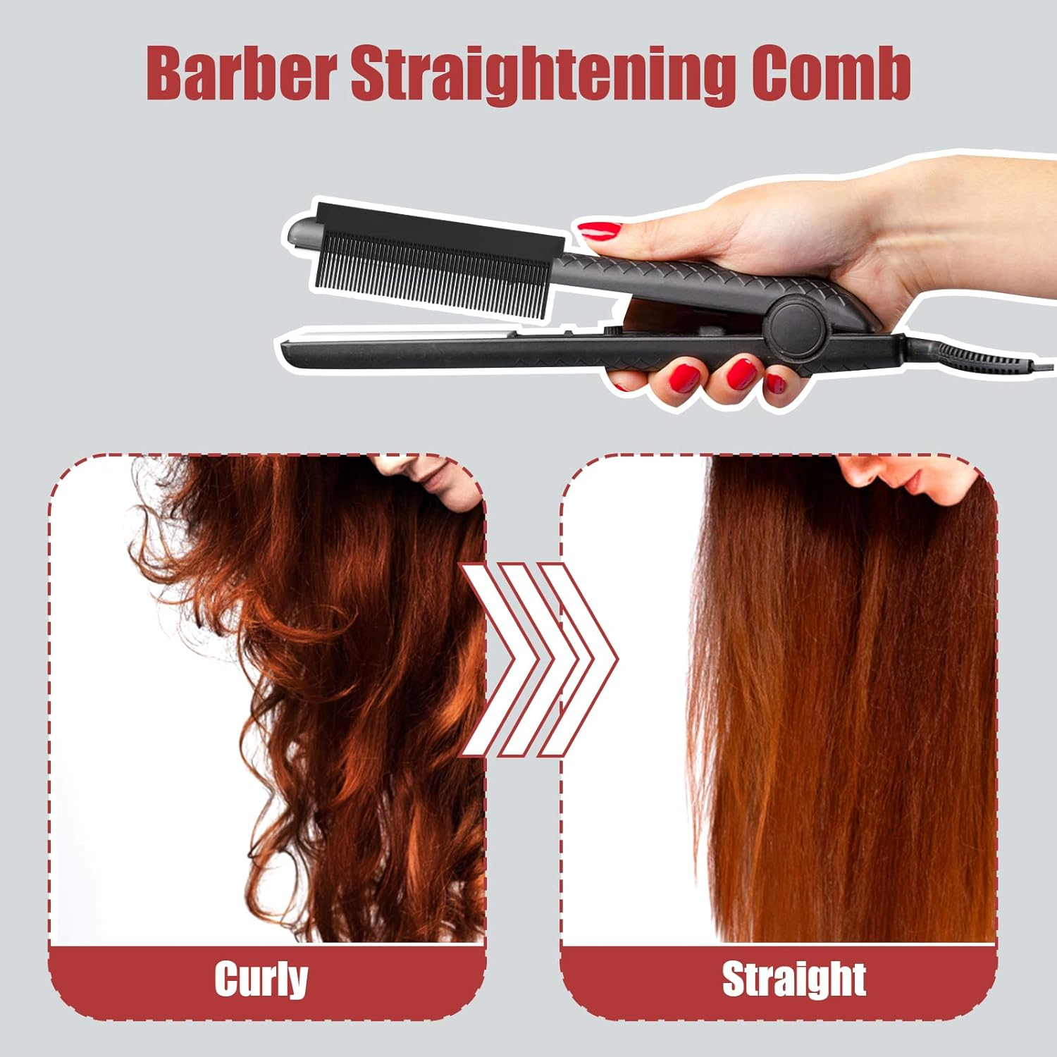 DIY Flat Iron Comb, Barber Straightening Comb Attachment Compact Hair Styling Tool for Professional or Home Use (Black) image number 6