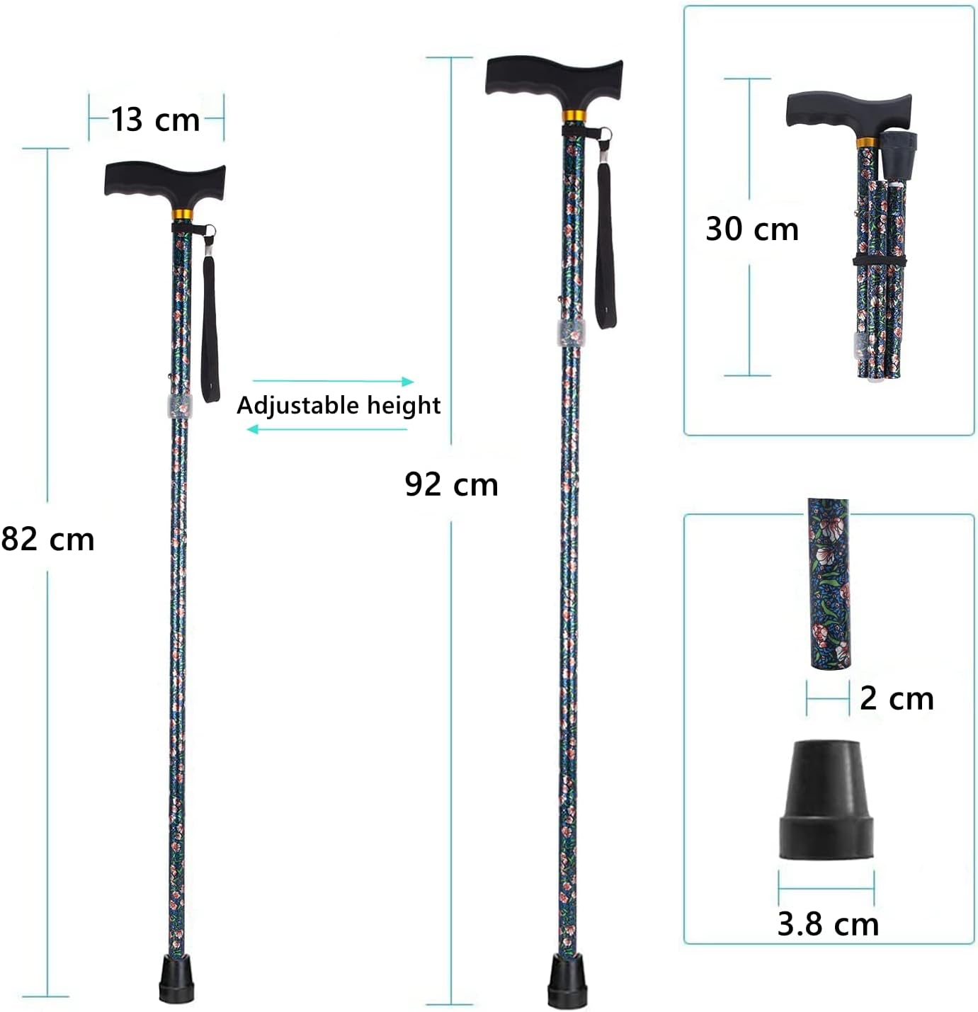 Foldable Walking Stick, Lightweight & Portable Cane with 5 Levels of Height Adjustment, Walking Stick with Comfortable Smooth Wooden Handle Grip and Sturdy Aluminum Tube Cane image number 6