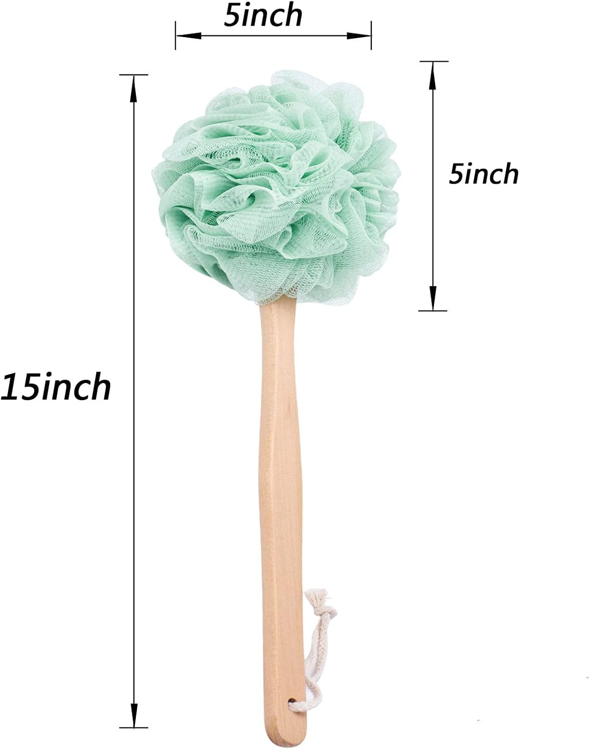 Arswin Loofah Sponge Back Scrubber, Wooden Long Handle Bath Sponge Lufa Shower Brush, Soft Nylon Mesh Back Cleaner Washer, Men & Women Exfoliating Luffa Pouf on a Stick for Body (Green) - Green image number 3