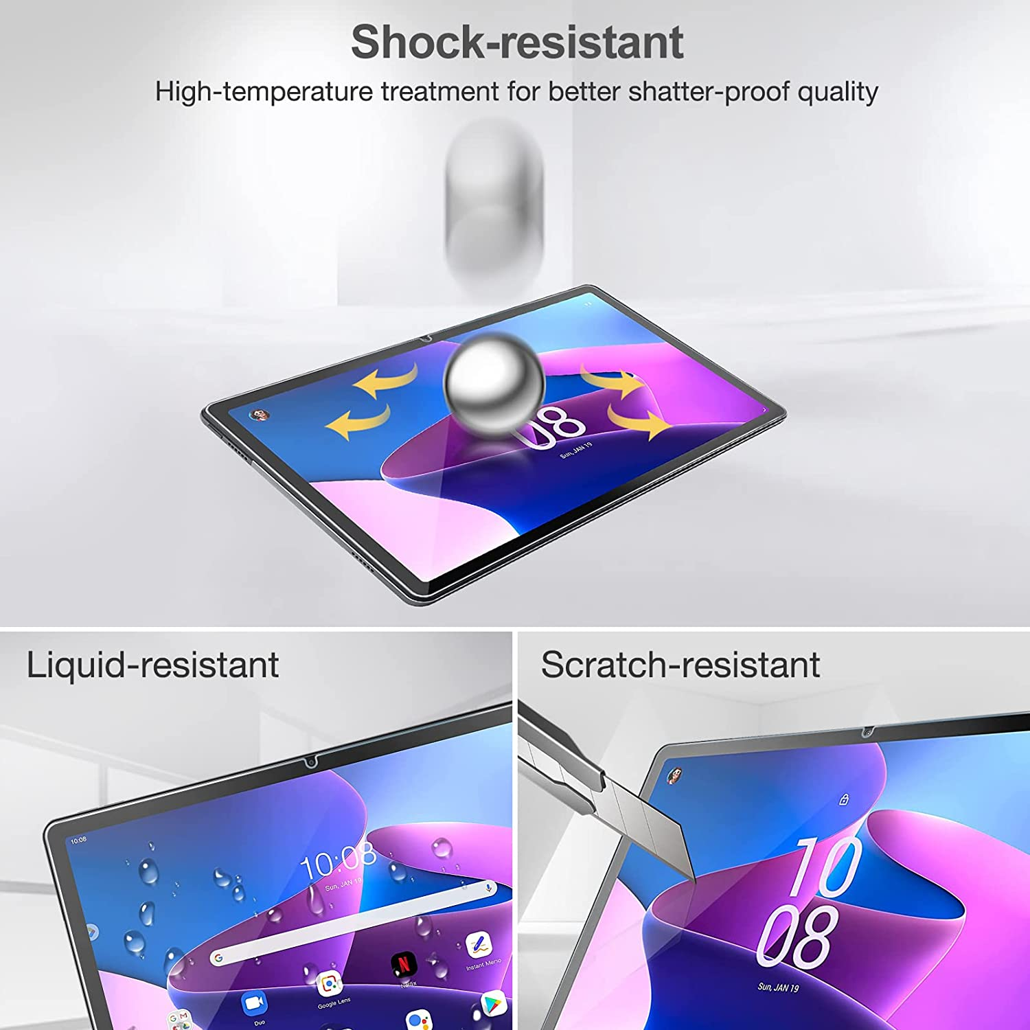 2 Pack Procase Screen Protector for Lenovo Tab M10 plus 3Rd Gen 10.6 Inch 2022, Tempered Glass Screen Film Guard for 10.6?Lenovo Tab M10 plus Gen 3 TB125FU TB128FU TB128XU 2022 Release