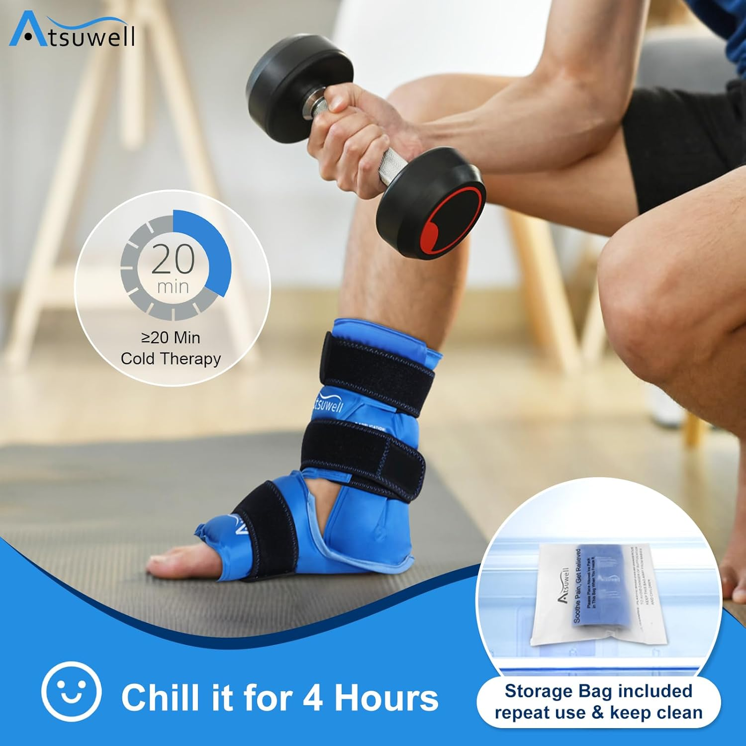 Atsuwell Ankle Foot Ice Pack Wrap, Reusable Ice Pack for Ankle Foot, Large Gel Cold Pack Foot for Cold Compression, Flexible Heel Ice Pack for Men Women, Relaxation image number 4