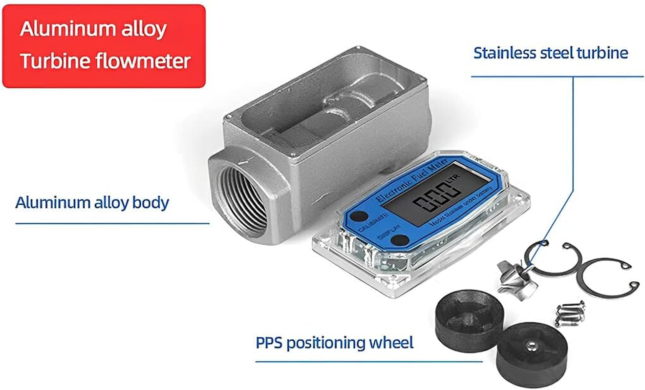 Electronic Turbines Flows Meter High Accuracy Measuring Flowmeter Gauge LCD PCB Flows Indicator Sensor Counter, 1.5Inch image number 5