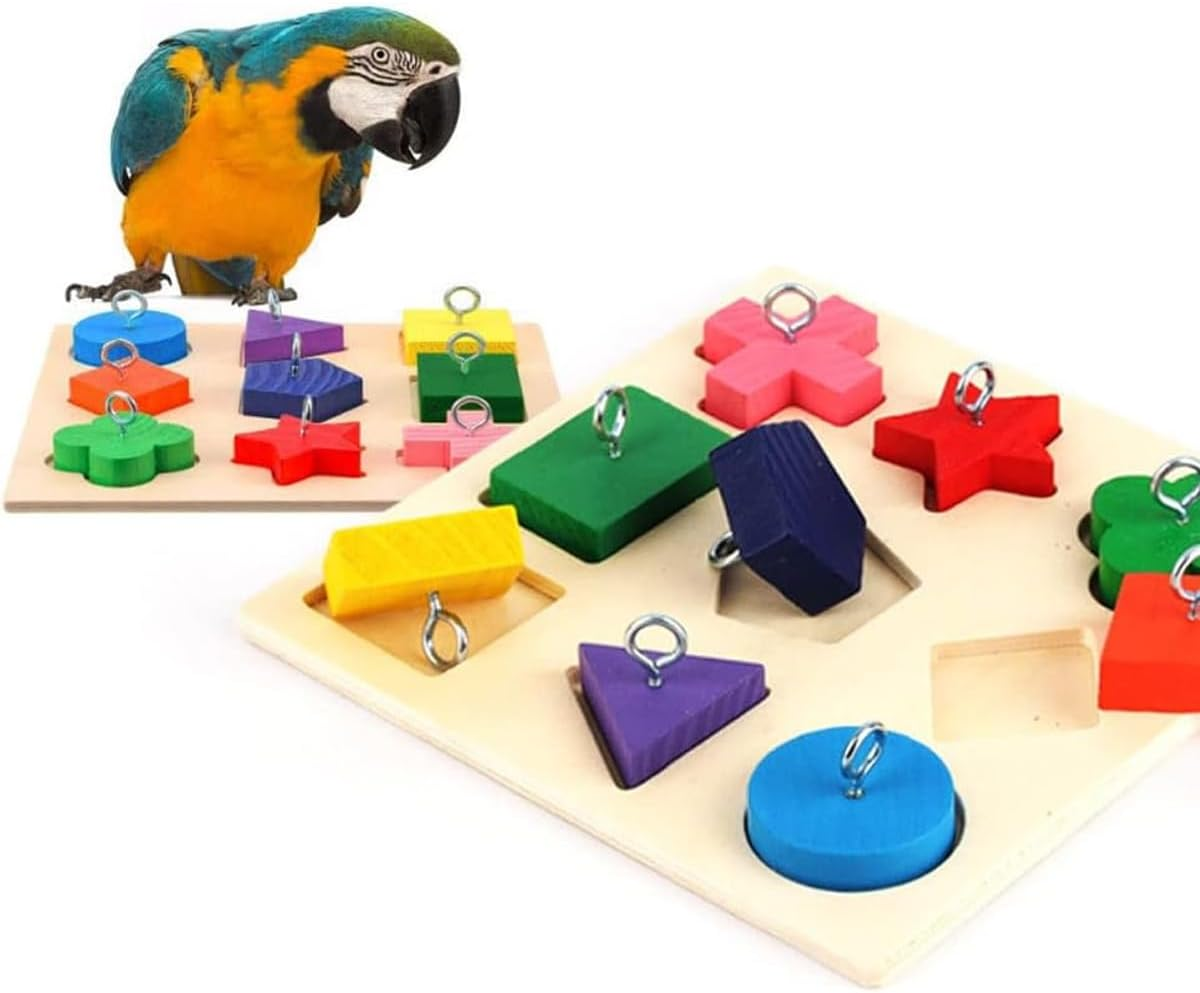 AIMALL Parrot Training Toy 9 Clocks Wooden Colour Blocks 5.9In &times; 5.9In Educational Bird Chew Toy DIY Metal Accessories for Parrot Intelligence and Play image number 6