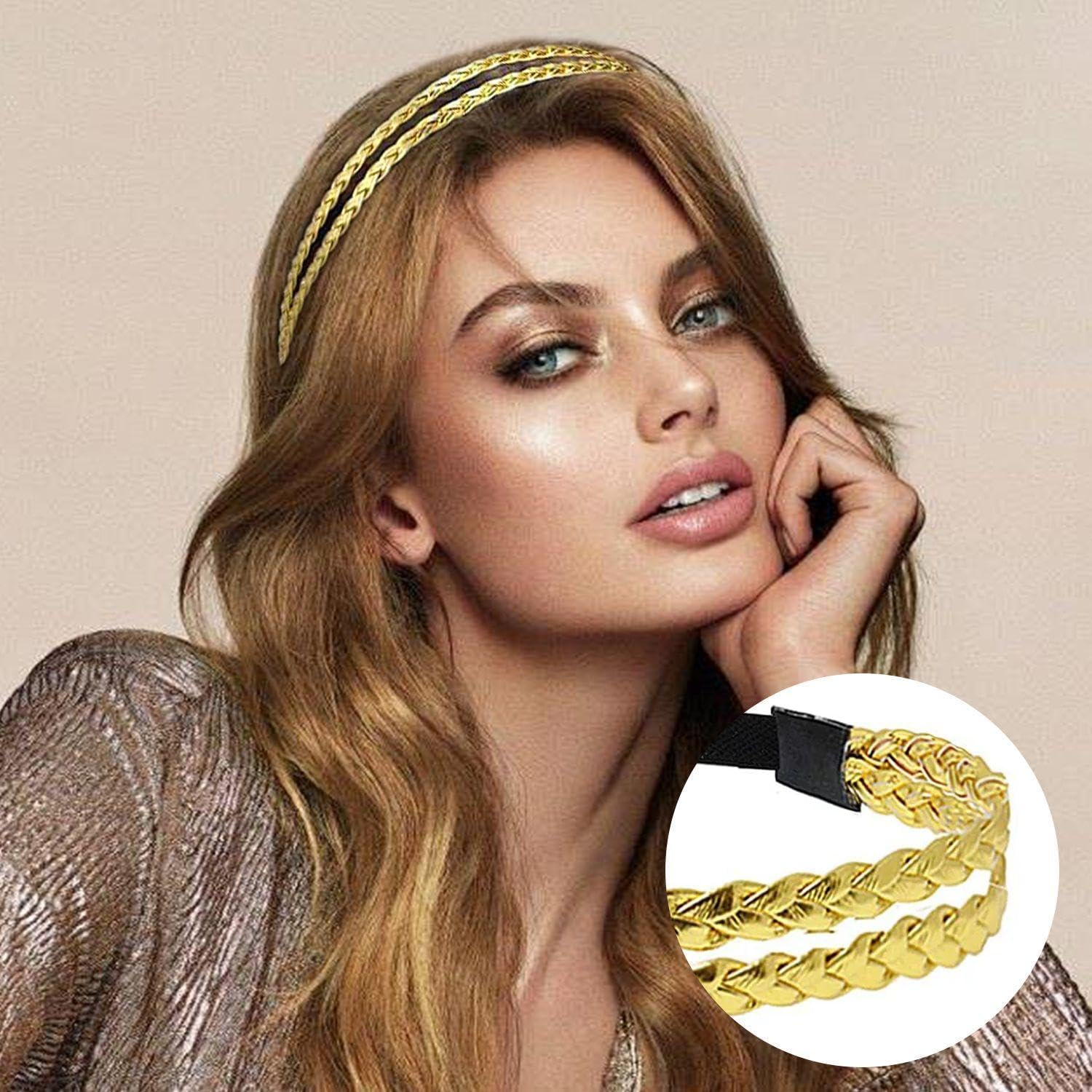 Pack of 2 Braided Elastic Hair Bands, Retro and Stylish, Simple and Personalised Hair Accessories for Women, Adjustable Size, Clothing Accessories.