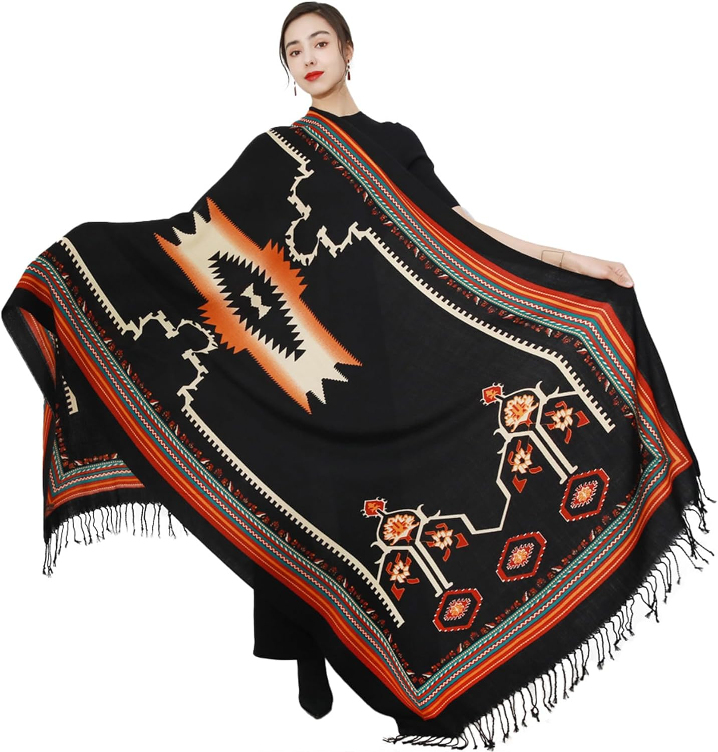 DANA XU Women'S 100% Merino Wool Extra Large Pashmina Shawl and Wraps Blanket Travel Scarf Cashmere Fall Winter Floral image number 3