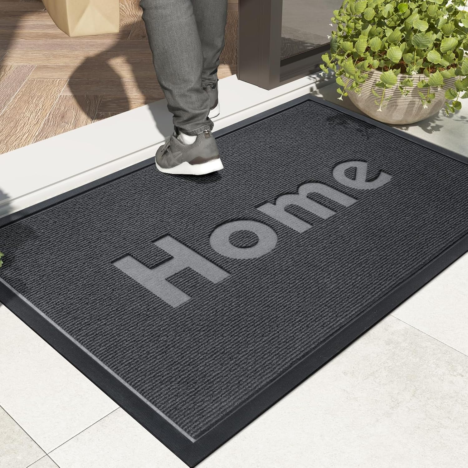 Color&Geometry Outdoor Mats for Home Entrance Heavy Duty, Front Door Mat outside Entrance for All-Season Weather Non Slip, Welcome Mat for Front Door with Durable Rubber Backing, Grey 17&rdquo;X29&rdquo; image number 2