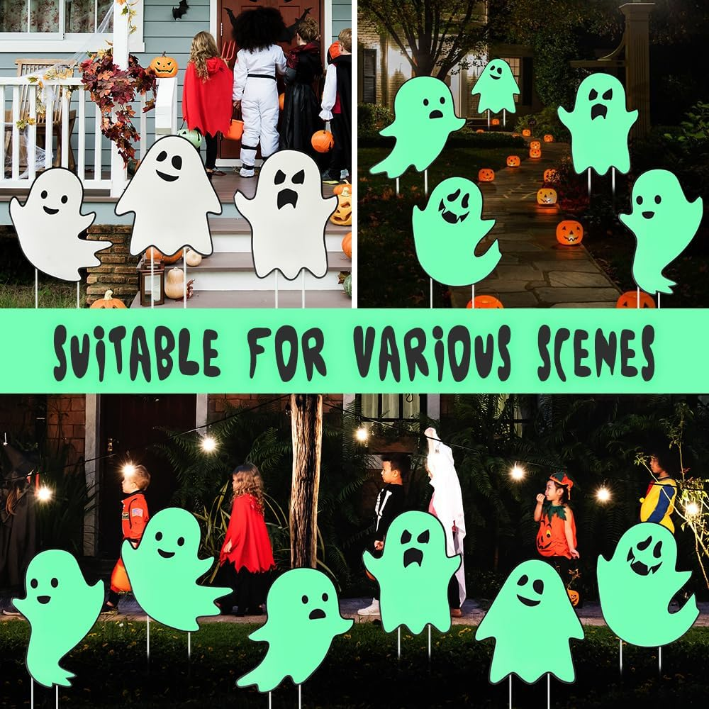 AUTOWT Halloween Decorations Outdoor Yard Signs, 6PCS Fluorescence Scary Ghost D&eacute;cor with Stakes, Glow in the Dark Outdoor Lawn Party Patio Tree Front Door Decor