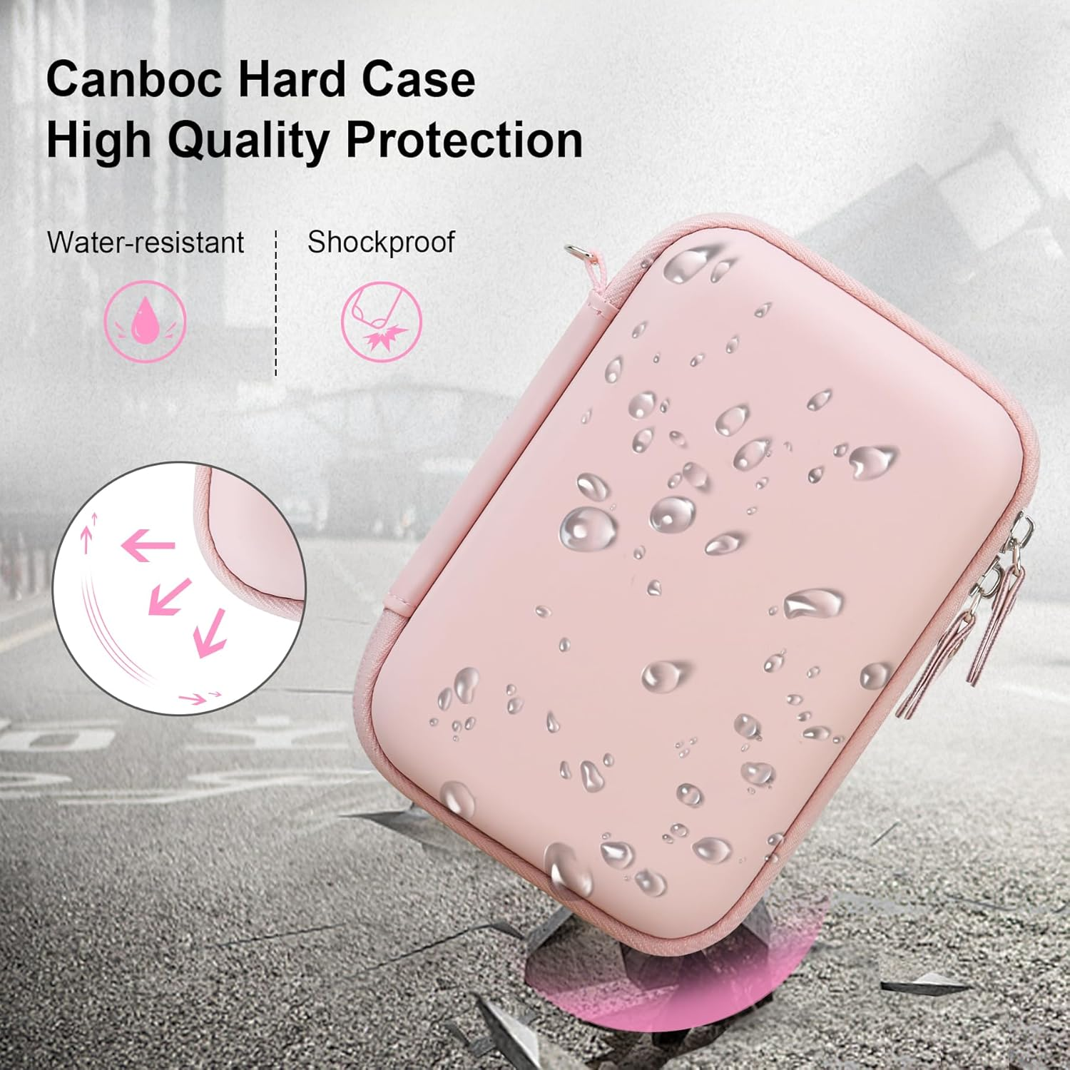 Canboc Hard Case for Fujifilm Instax Mini Link 3/ Fujifilm Instax Mini Link 2/ Instax Mini Link Smartphone Printer, Mesh Pocket Fit Instax Mini Instant Film and Cable, Soft Pink