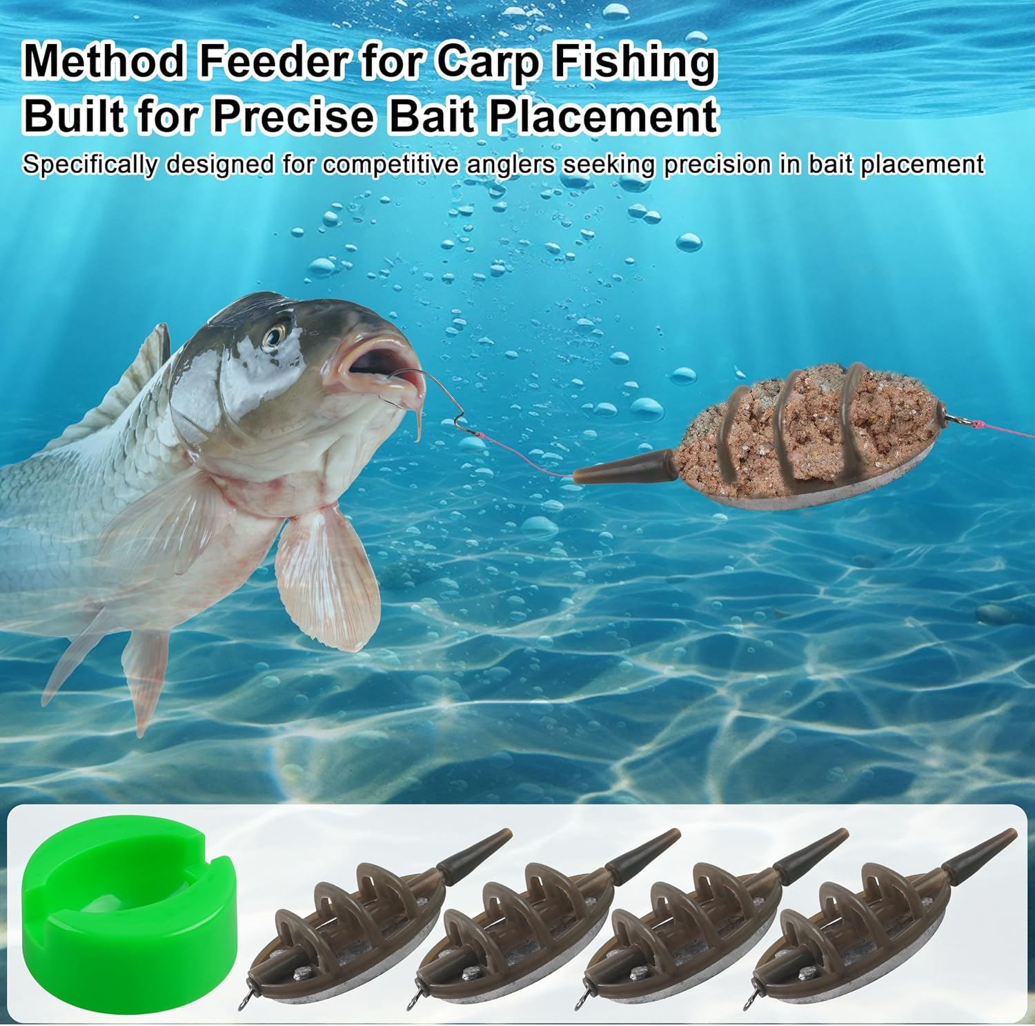 OROOTL Fishing Inline Method Feeder Set, 15G-60G Inline Flat Method Feeder with Quick Release Moulds, Mould Set Carp Fishing Accessories for Bait Holder image number 5