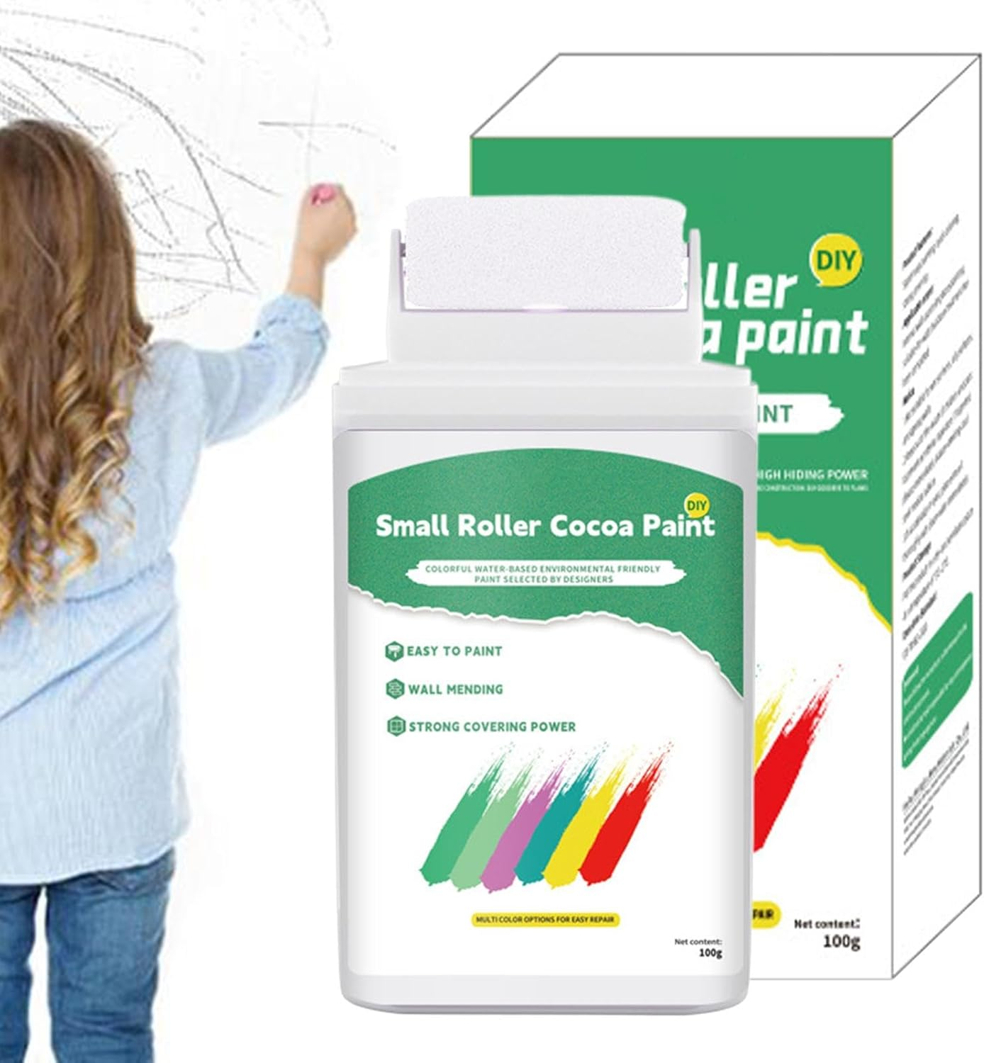 White Paint for Walls - Wall Repair Roller Paint White | White Touch up Paint Wall | 100G Wall Repair Rolling Brush | Fastt-Drying & Water-Based WHITE-WALL Paint Covers Graffitii & Stains, Diyy Home image number 1