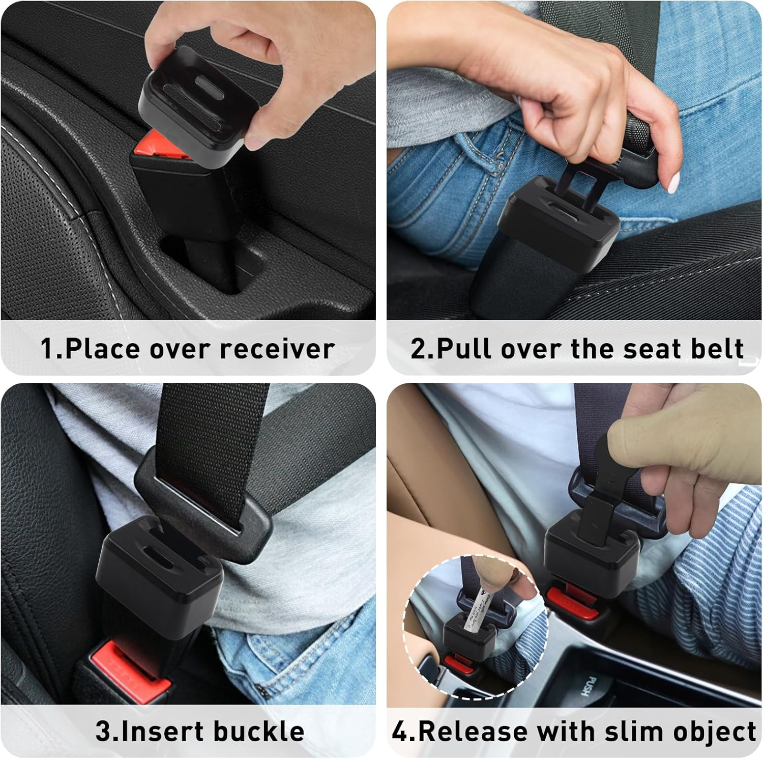 Car Seat Buckle Guard, Kids/Special Needs Seatbelt Locks, Belt Buckle Holders Seat Buckle Covers Locking Clips Fits Most Vehicles(2Pack, Black) image number 4