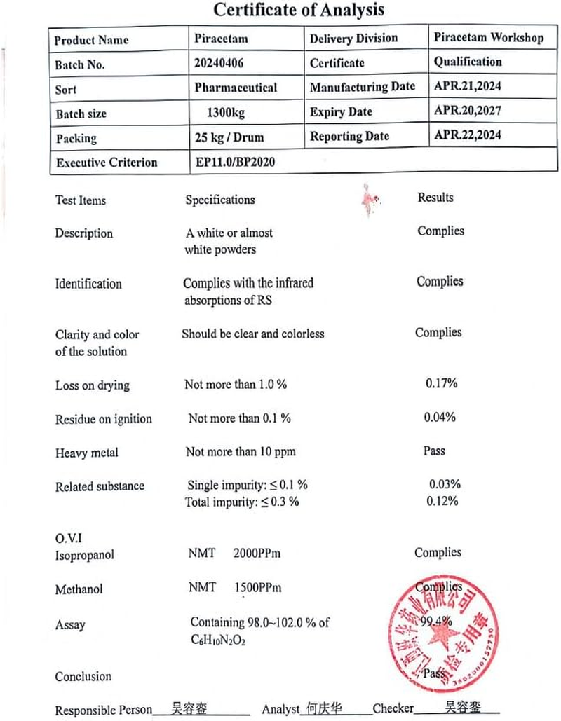 Piracetam, Raw Powder, Purity 99%, 100 Grams. image number 1