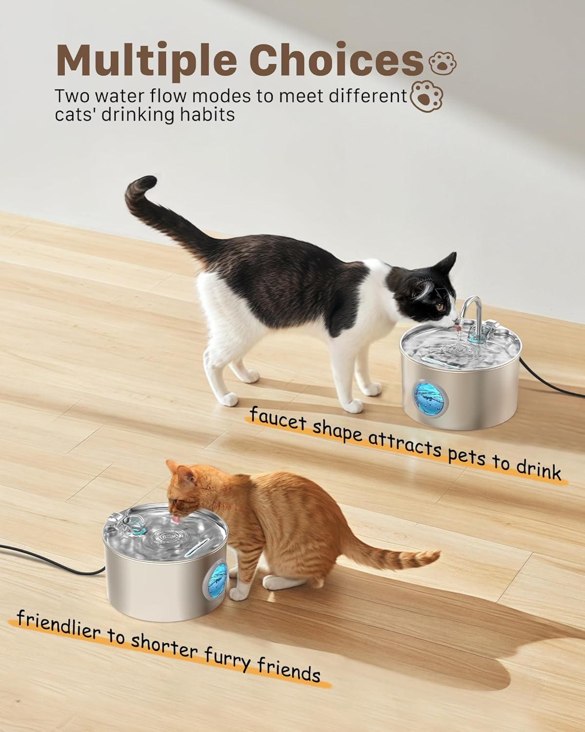 Stainless Steel Cat Fountain: Automatic Cat Drinker &ndash; 2.2L Cat Fountain &ndash; Super Quiet Pet Water Fountain &ndash; Water Dispenser for Dogs &ndash; with 6 Filters + 3 Sponges image number 6