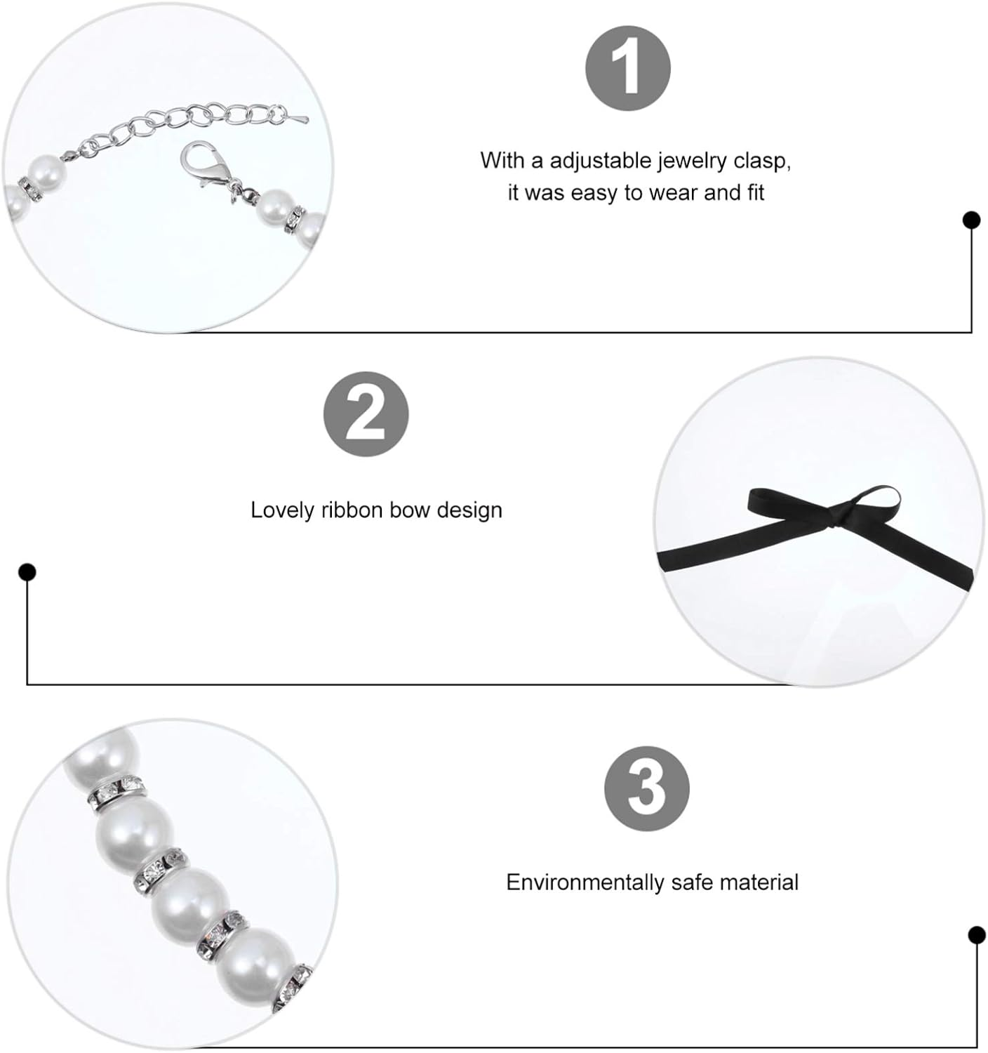 POPETPOP 1 Set Dog Cat Pet Pearls Necklace Collar Bling Accessories Ribbon Charm Pet Jewelry Chihuahua Yorkie Girl Clothes Costume Outfits Accessories M image number 2