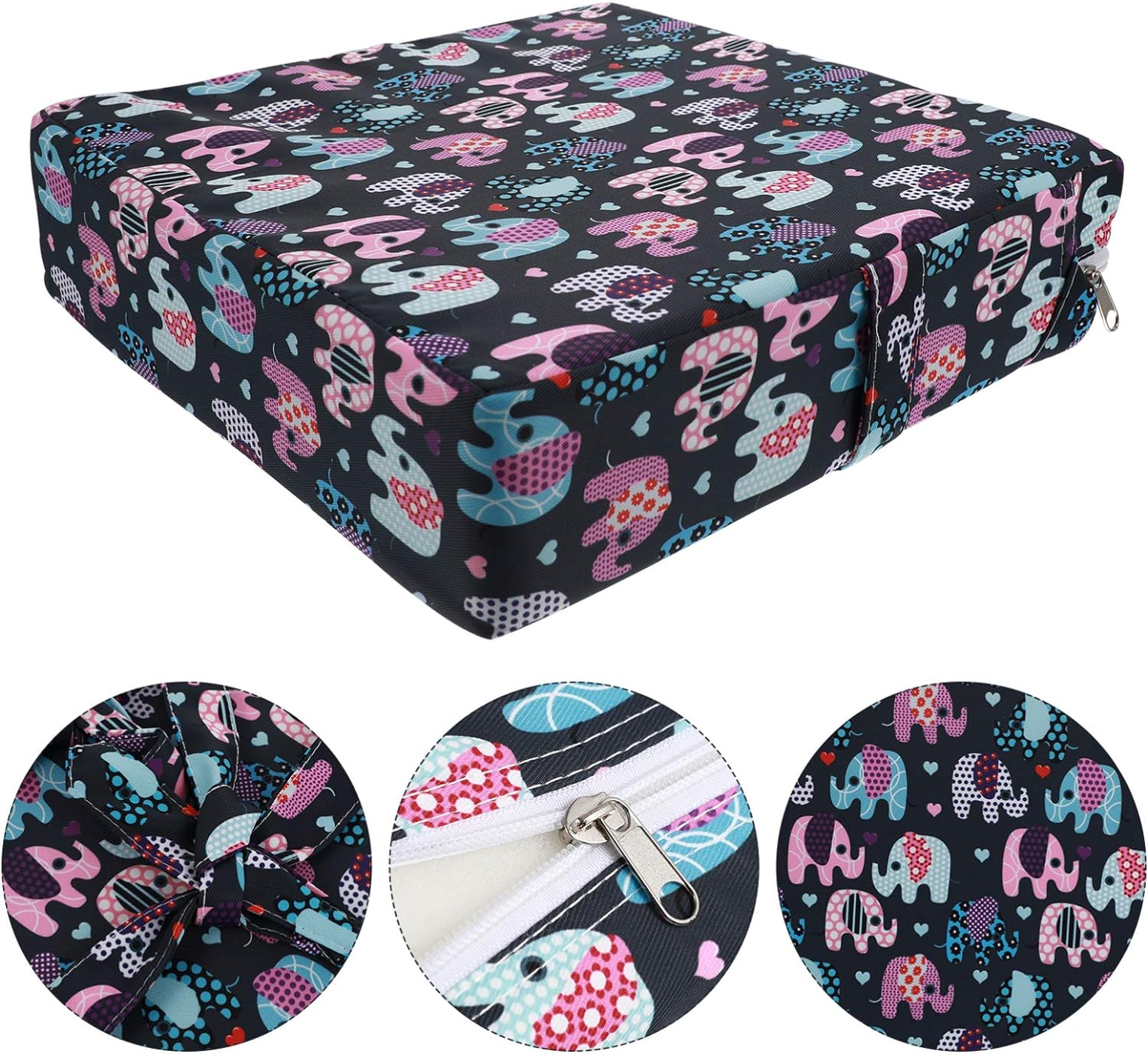 Jojofuny Toddler Booster Seat Cushion Elephant Pattern Baby Dining Chair Heightening Cushion Square Seat Pad Highchair Washable Chair Pad with Strap for Toddlers Kids Infant image number 1