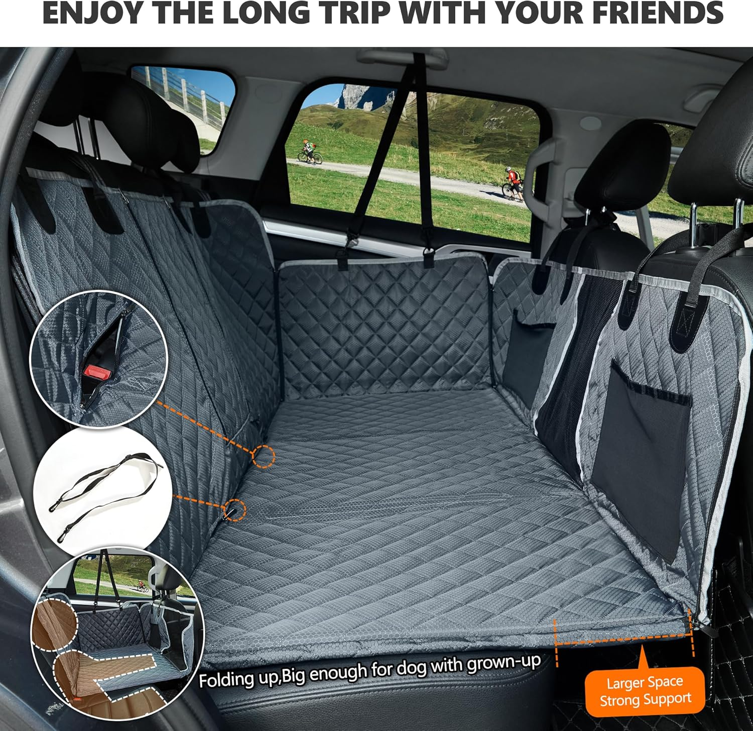 Back Seat Extender,Dog Car Seat Cover,Waterproof Pet Hammock Travel Bed,Durable Camping Air Mattress,Non Inflatable Car Bed Mattress Easy Clean for Car SUV Truck (Grey) - Black image number 3