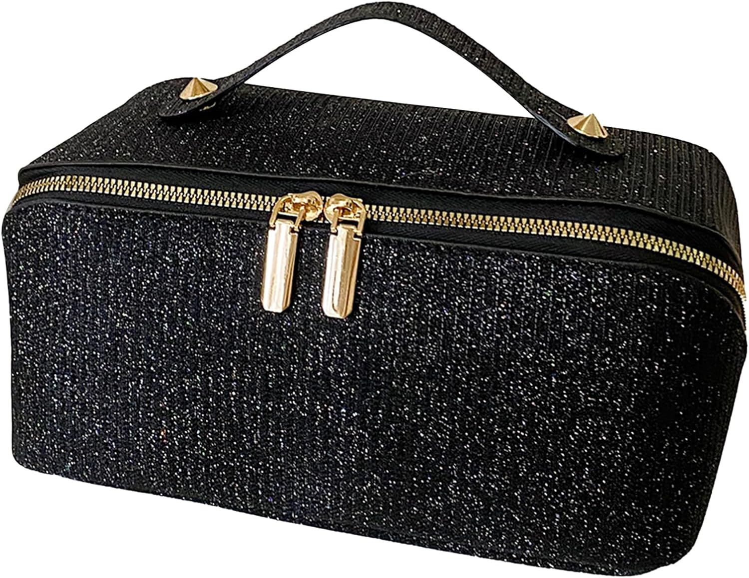 Travel Makeup Bag,Cosmetic Organizer Bag for Women,Large Capacity Make up Bag Waterproof PU Leather Makeup Organizer Bag Wide Open Portable Pouch with Dividers and Handle(B-Green)