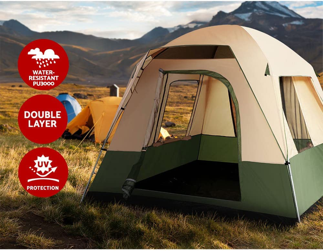 Weisshorn Camping Tent, 4 Person Easy Setup Family Dome Tents Outdoor Travel Hiking Beach Trip, Portable Shelter Sun Protection Water Resistance Khaki Green image number 6