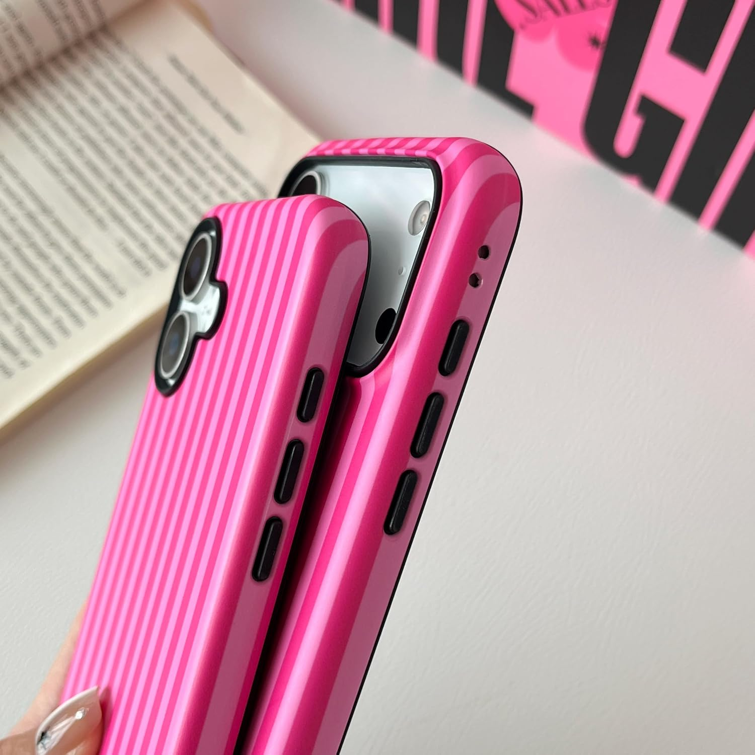TQLGY for Iphone 17 Case, Cute Striped Phone Case Shockproof Slim Soft TPU and Hard PC Protective Cover for Women Girls, Hot Pink image number 3