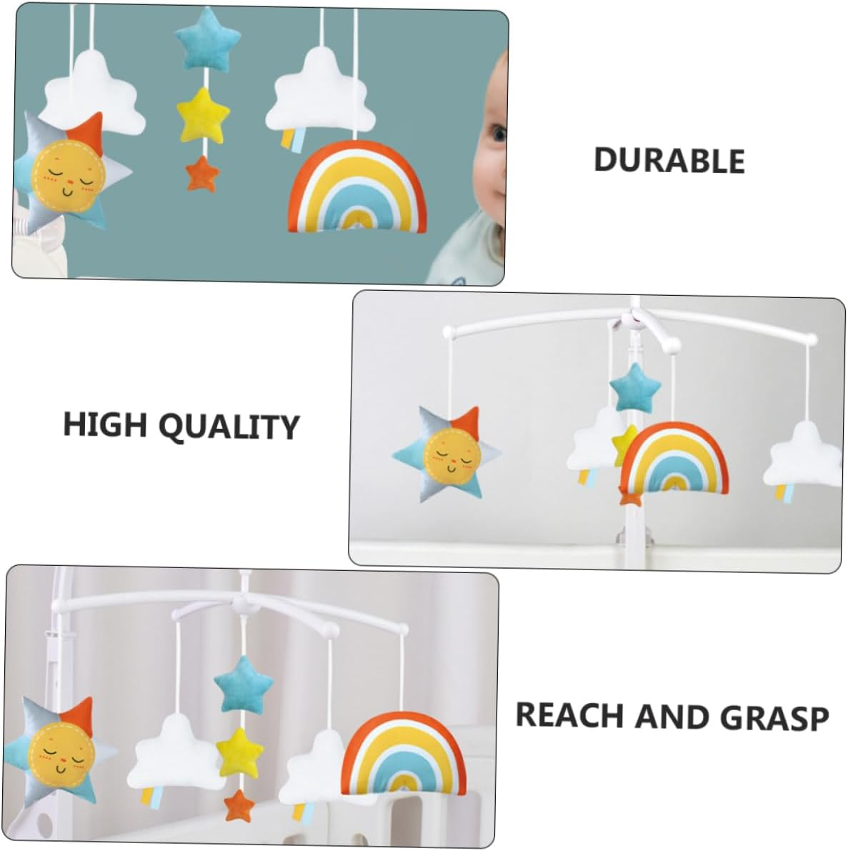 1 PC Rainbow Musical Bed Bell Rattle Multi Purpose Soft Plaything for Nursery Encourages Hand Eye Coordination and Happy Mood image number 1