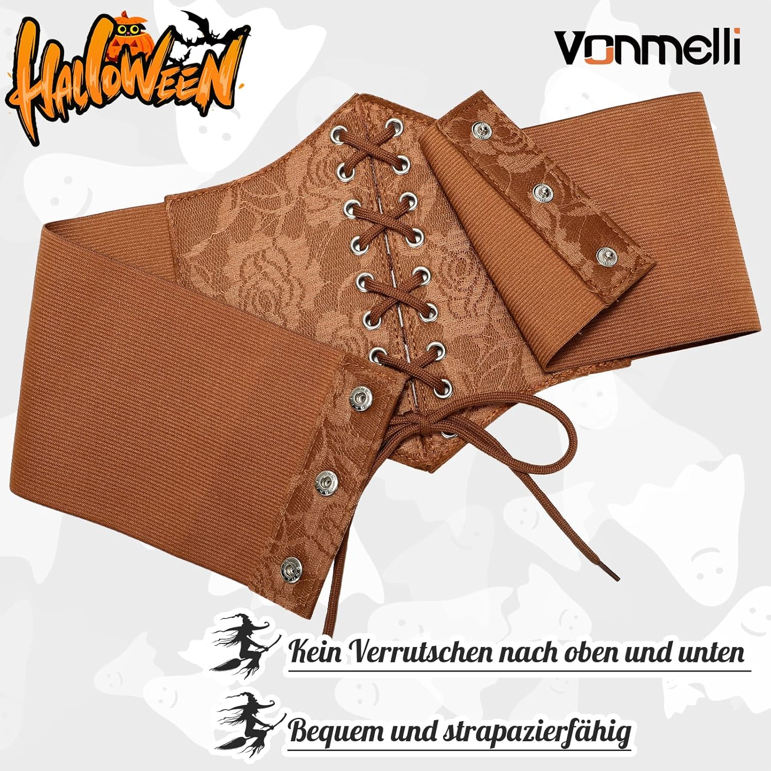 VONMELLI Wide Corset Belt for Women Lace up Corset Renaissance Style Elastic Belt with High Waist for Halloween Costume Parties image number 7