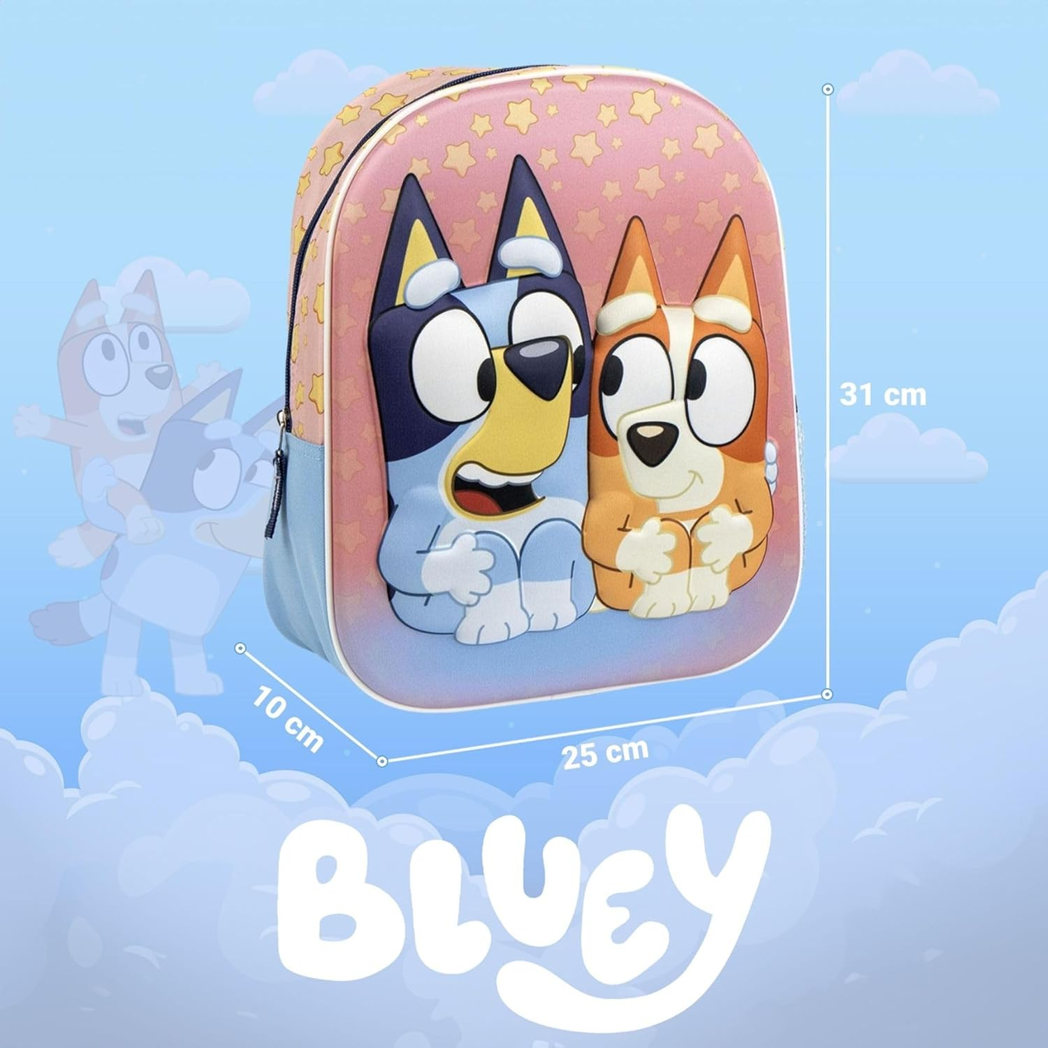 3D Bluey Kids Backpack Original Design and Realistic Relief for Boys and Girls | Bluey School Backpack with Spacious Space and Adjustable Straps Officially Licensed image number 6