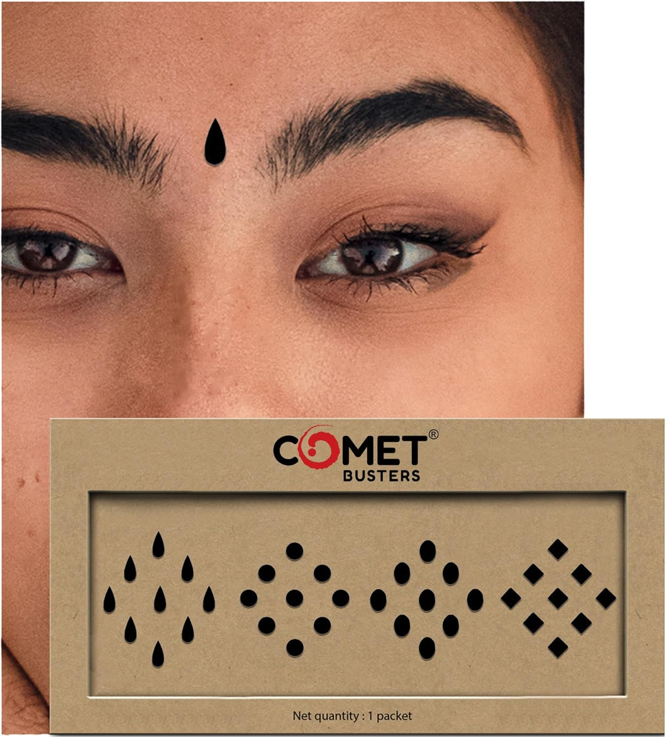 Comet Busters Tear Drop, Round, Square and Oval Black Bindis (BV974) image number 5