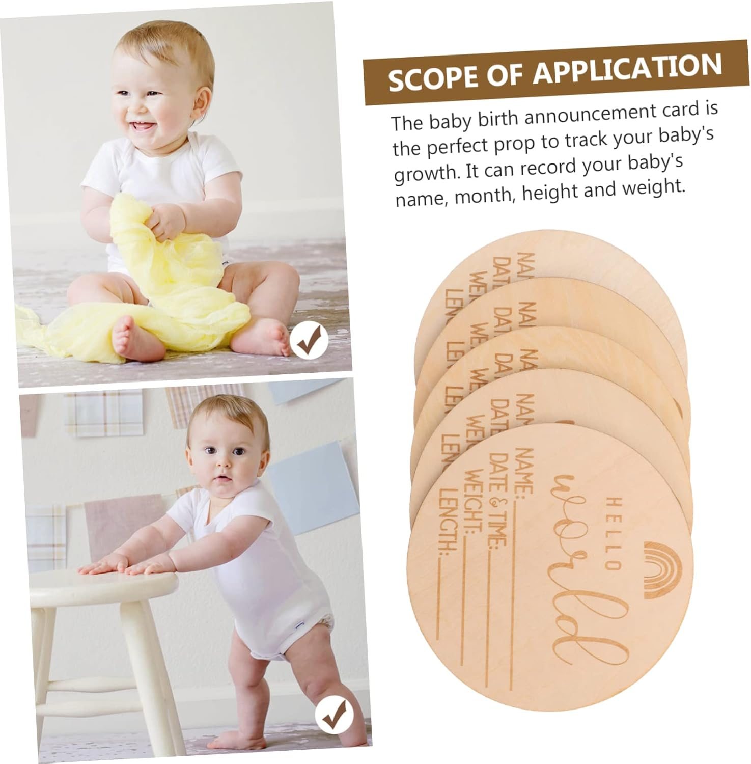 5Pcs Newborn Announcement Sign Birth Memory Cards for Monthly Growth Tracking Smooth Edges Photo Props Newborn Shower Present image number 6