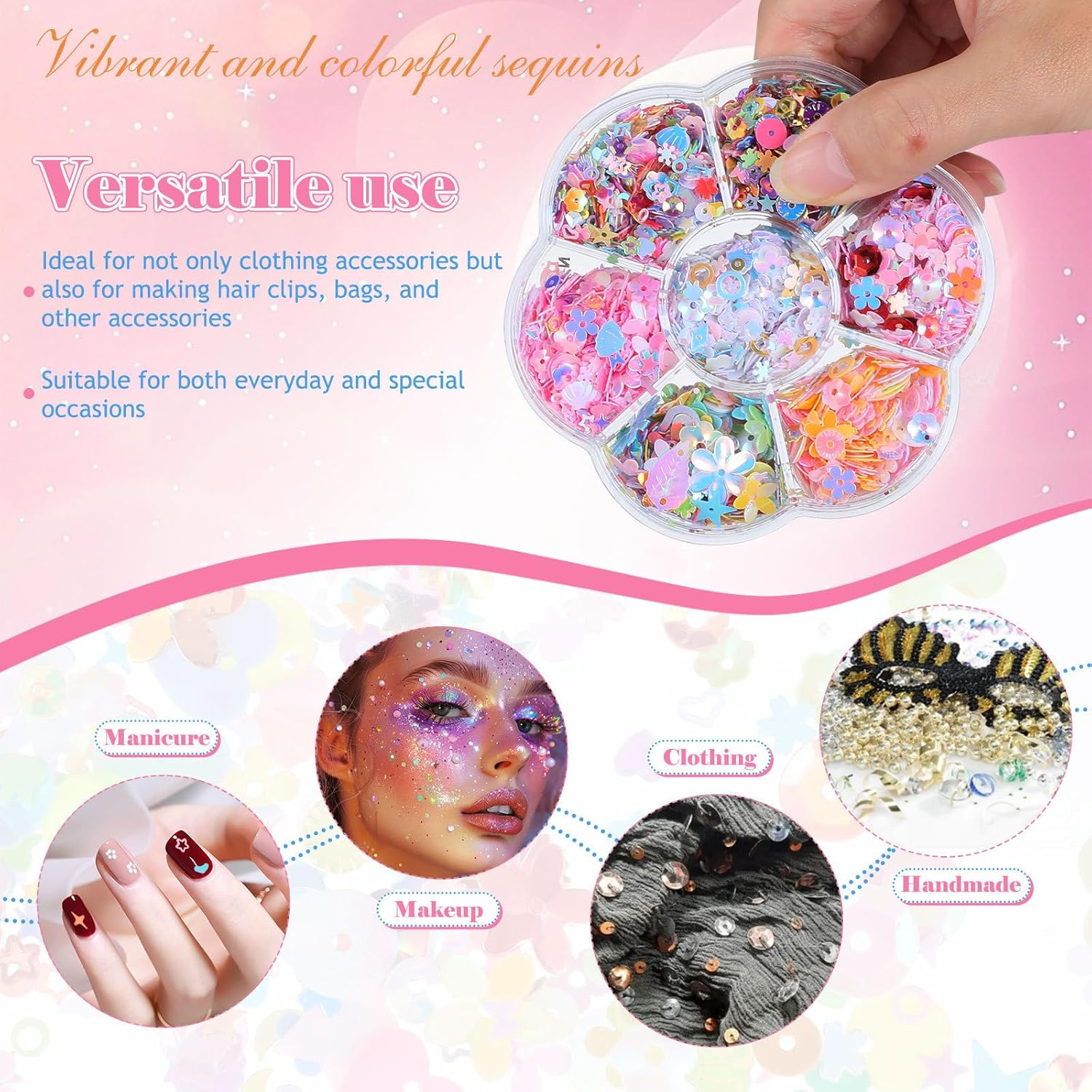 WRITWAA Iridiscent Sparkly Craft Sequins for Embroidery and DIY Nail Art, Assorted Irregular Shapes and Colors, 2-Box Set Decorative Sequins for Clothing and Kids&rsquo; Crafts image number 4