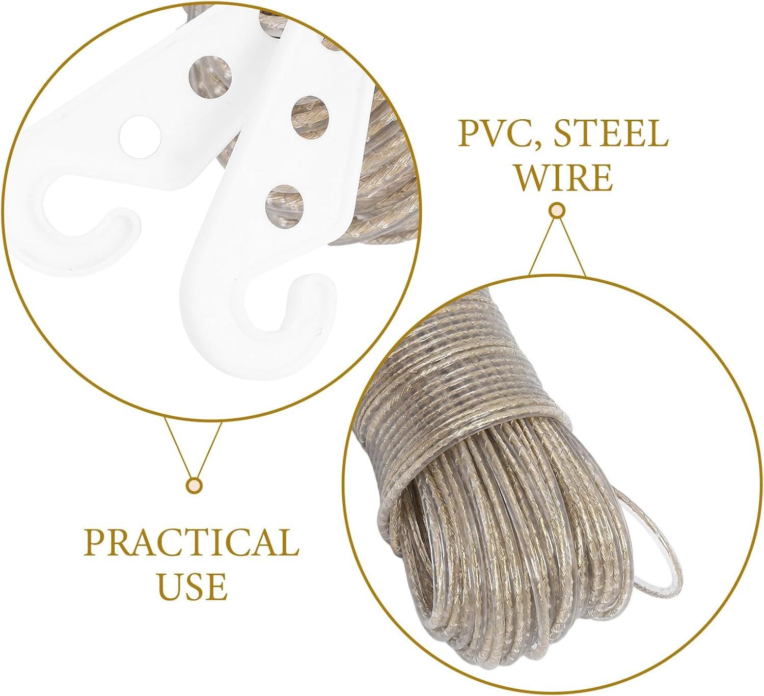 Luxshiny 50M Heavy Duty Steel Core Clothesline: Extra Strong Clothesline Wire for Outdoor Garden Use - with 2 White Hooks image number 2