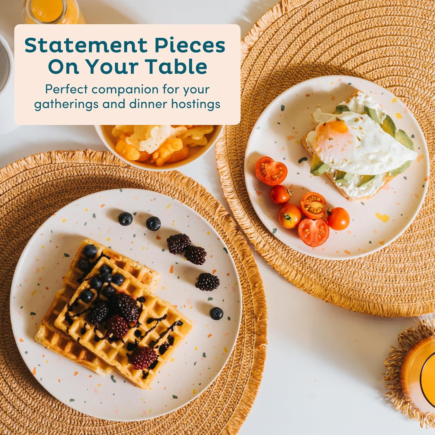 Nook Theory 4 Pack Reusable Bamboo Plates - Non-Toxic Toddler and Kids Plate, Dishwasher Safe, Not Microwavable Dinnerware (Celebration 10") image number 2