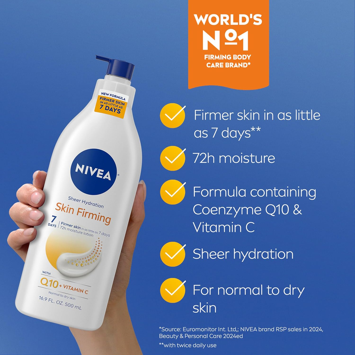NIVEA Sheer Hydration Skin Firming Body Lotion (16.9 Fl Oz) + Skin Firming & Toning Body Gel Cream with Hyaluronic Acid (6.7 Oz), Enriched with Q10 and Vitamin C image number 2