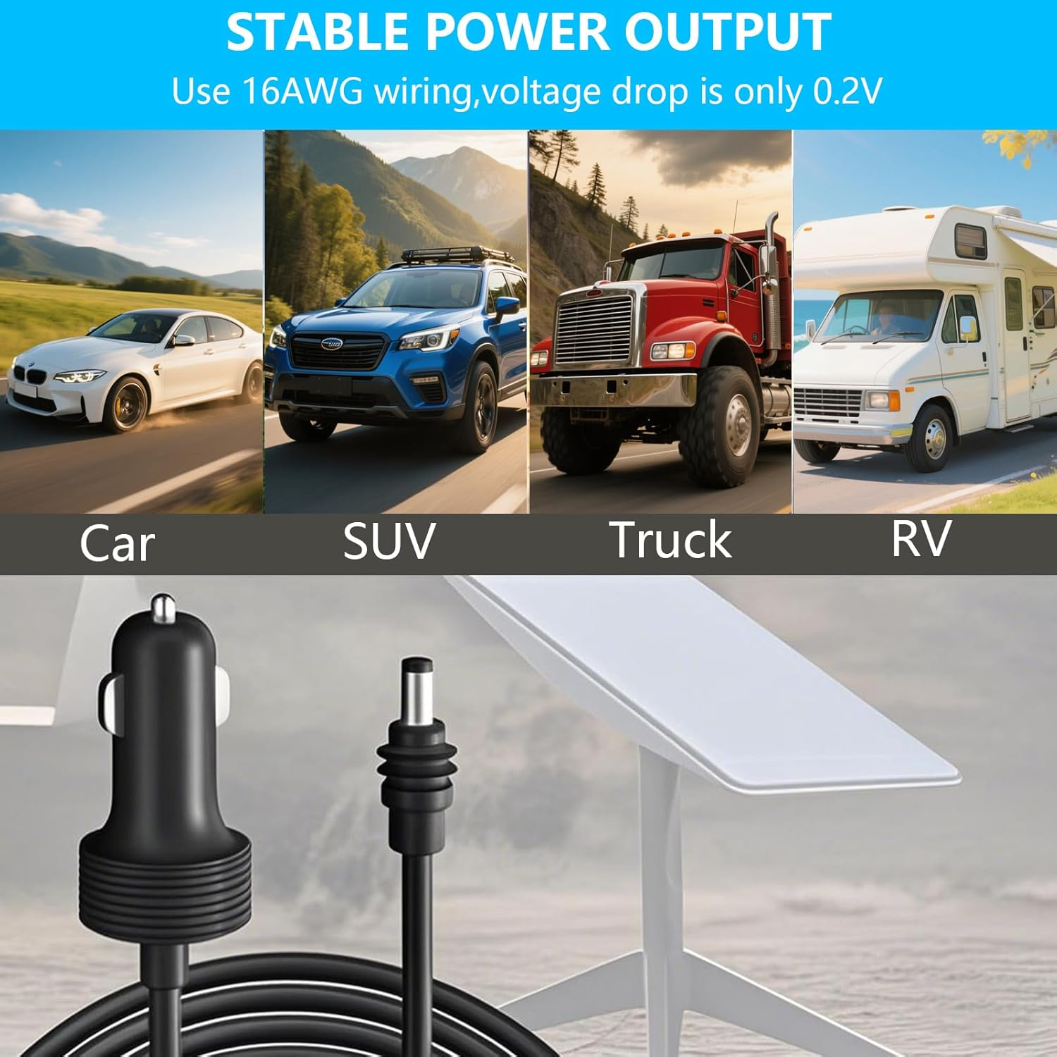 MAEZOE Starlink Mini 12V Adapter Car Charger, 3M/10FT Power Cable for Mini Starlink with Cigarette Lighter Plug Adapter, Heavy Duty 16AWG Waterproof DC Power Cord for Trucks and Cars image number 5