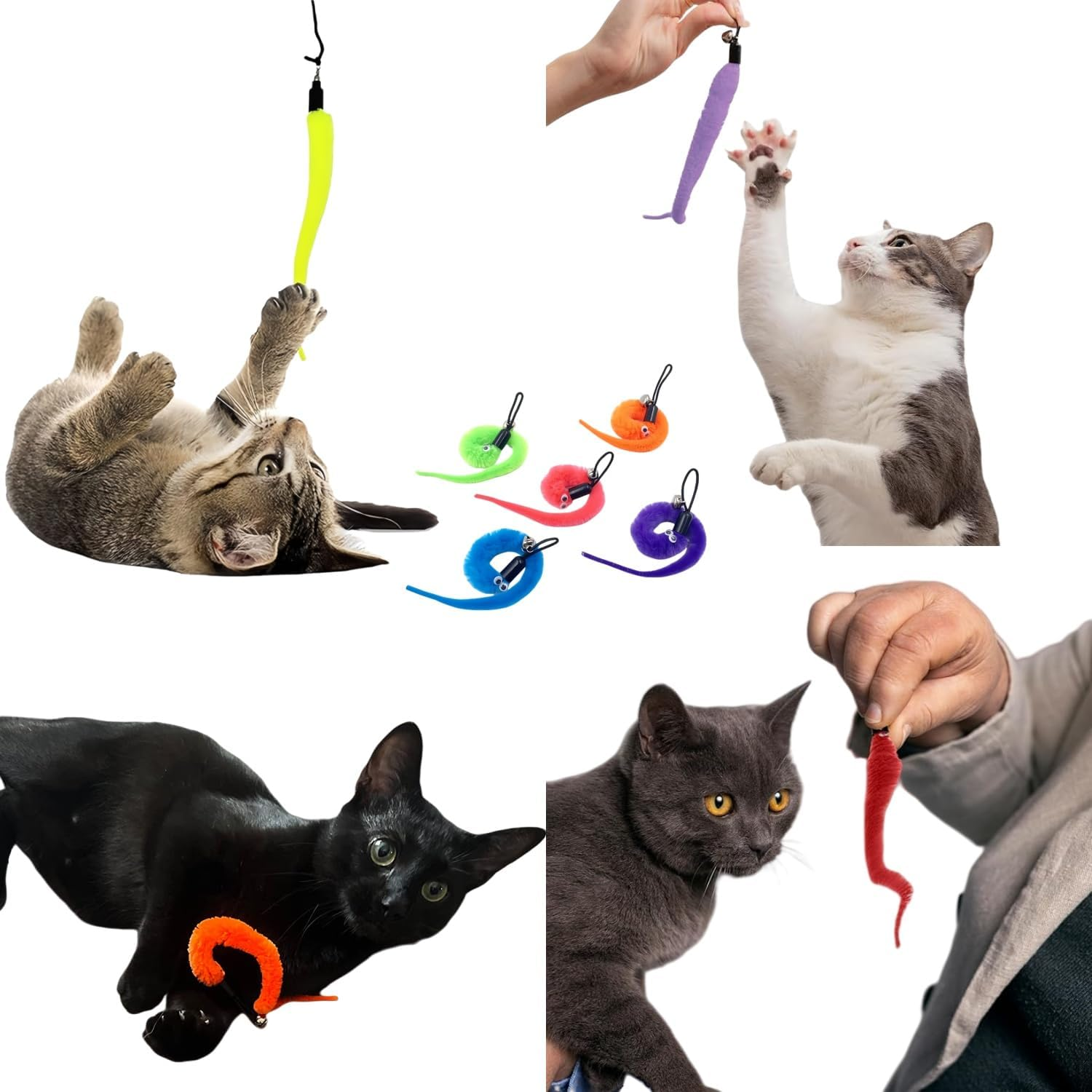 10 Packs of Worm Cat Toy Filling, Colorful Interactive Teasing to Replace Indoor Cats and Kittens image number 5