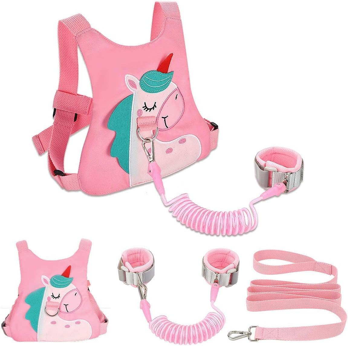 3 in 1 Toddler Harness Leash + Baby anti Lost Wrist Link, Cute Pattern Child Safety Harness Tether, Kids Walking Wristband Assistant Strap Belt for Parent Girls Outdoor Activity (Pink) image number 6