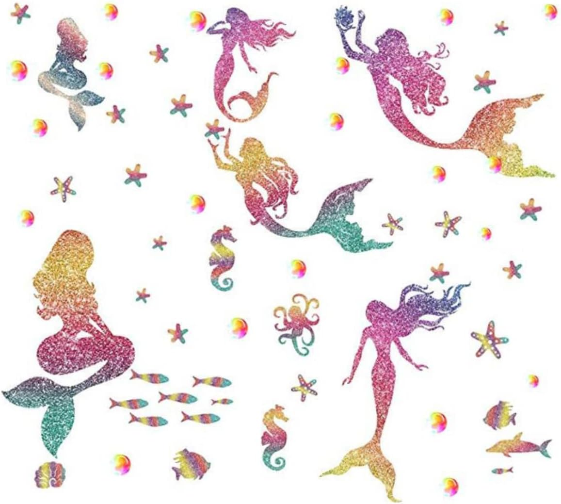 Mermaid Wall Decorations Kids Wall Decals Wall Stickers for Kids Glitter Stickers Mermaid Wall Decorations Sparkle Sticker Pattern Wall Stickers image number 3