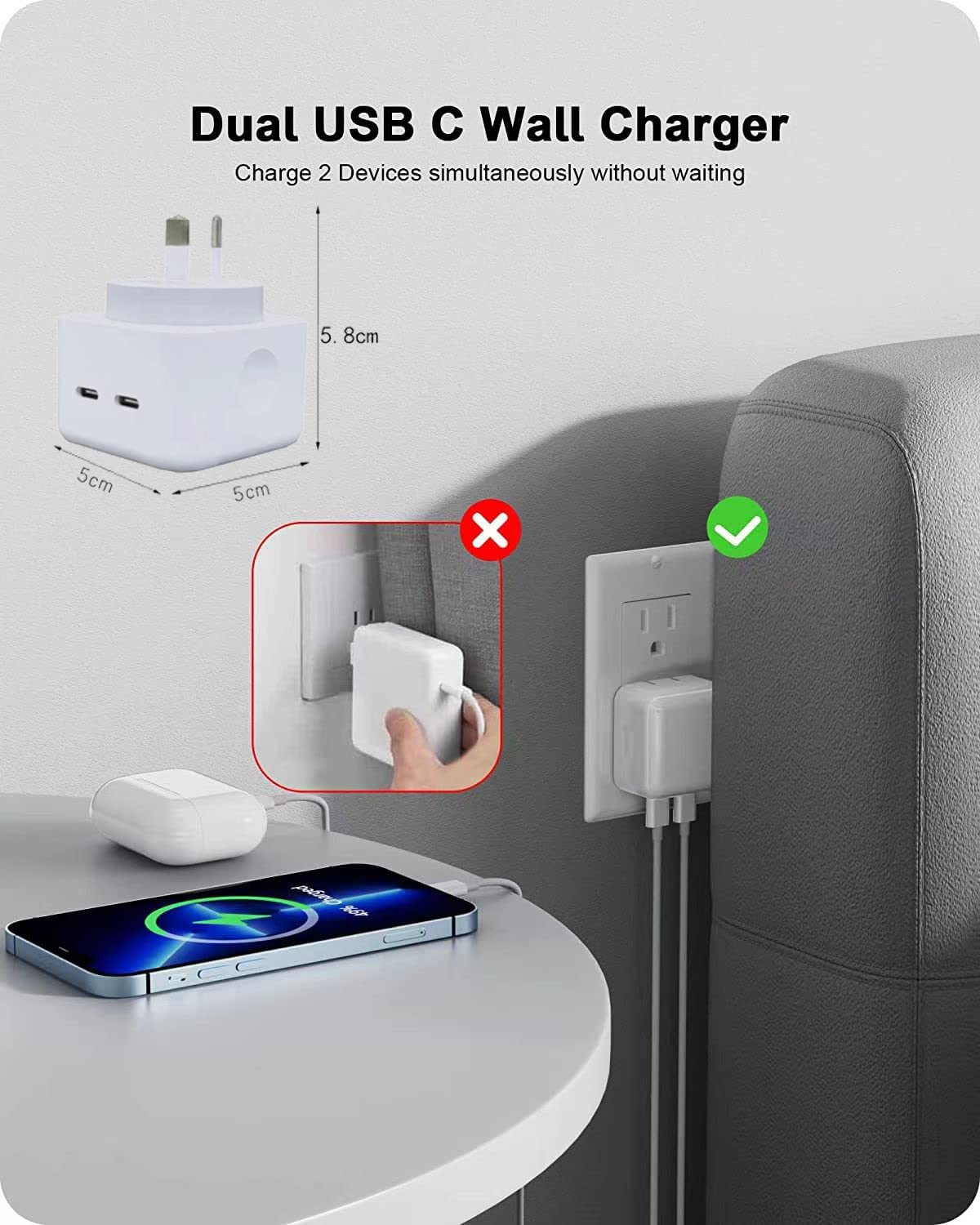 40W Dual USB C Charger, KIYOSAKI Dual USB-C Port Power Adapter Type C Plug Compatible with Iphone 14 Pro Max/14 Pro/14/13 Pro Max/13 Pro/13, Ipad Pro/Air, Macbook, Apple Watch, Samsung Galaxy Etc image number 3