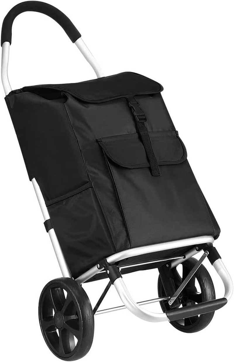 Portable Shopping Cart Foldable Shopping Trolley with Wheels Black