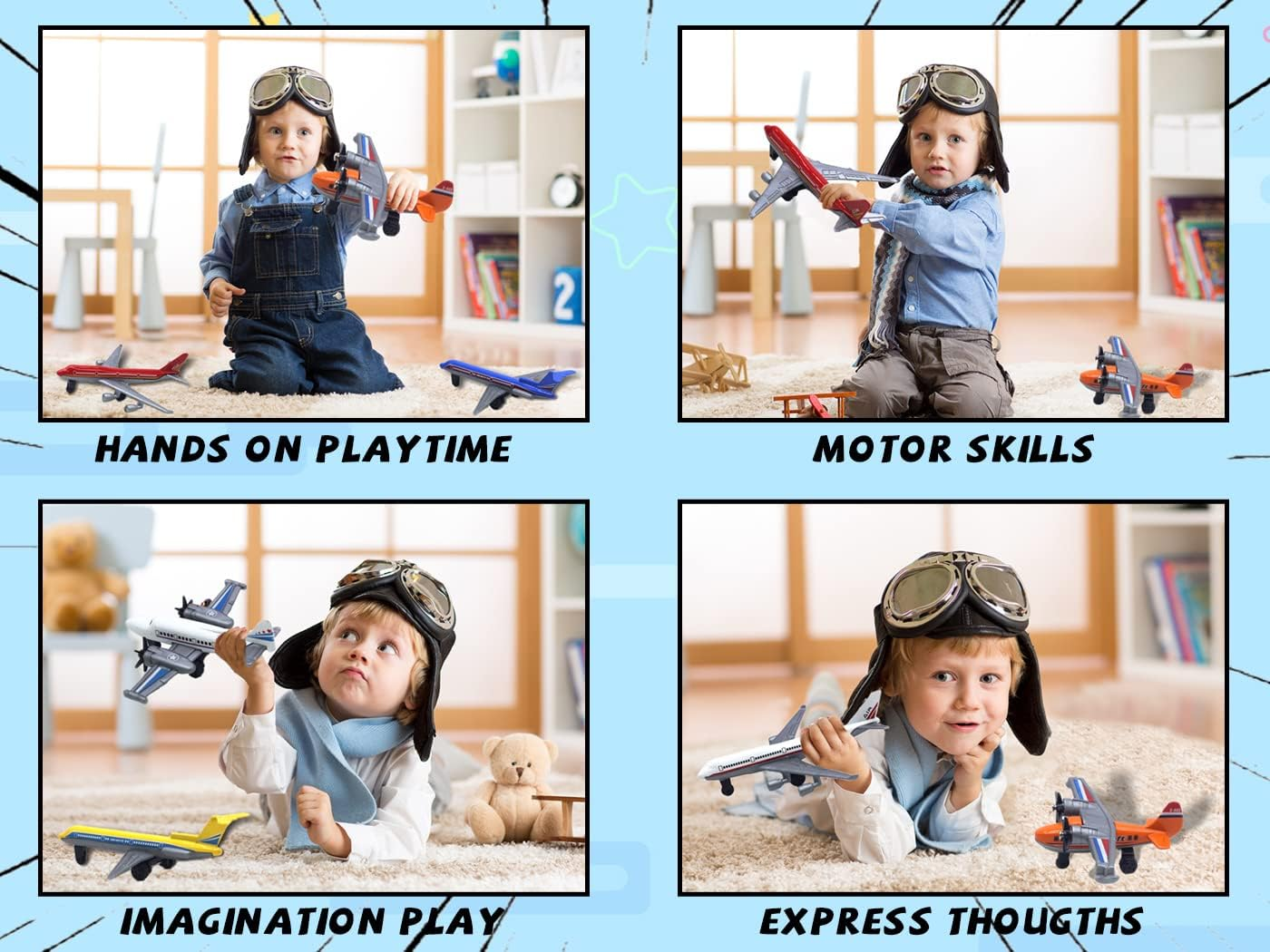 Toy Airplane 6 Pack Mini Diecast Airplanes, Aircraft Plane Playset Includes Glider Planes, Airlines Plane Toys for Birthday Party Favor Toys for Kids Boys and Girls - Blue,White image number 6