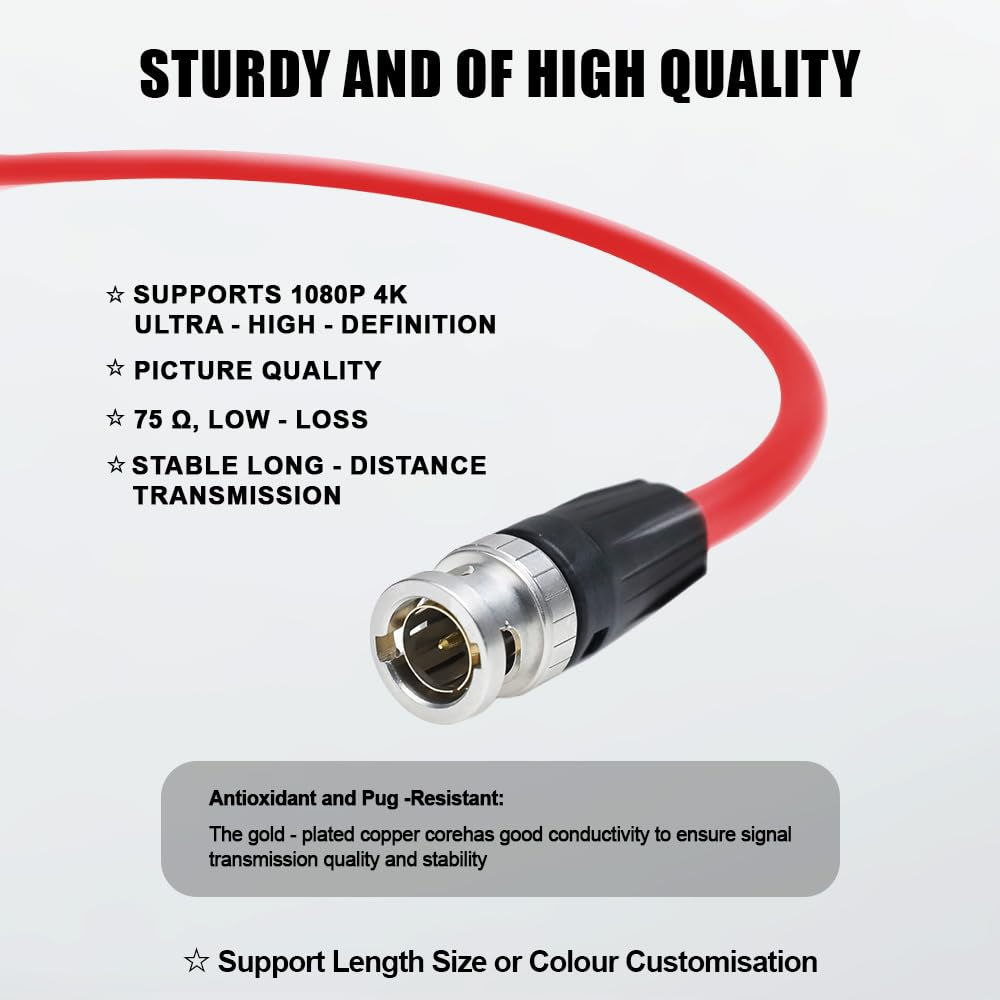 Alvin'S Cables 12G Bnc-Coaxial-Cable HD SDI BNC Male to Male Original Cable for 4K Video Camera 50Cm|19.7Inches RED image number 3