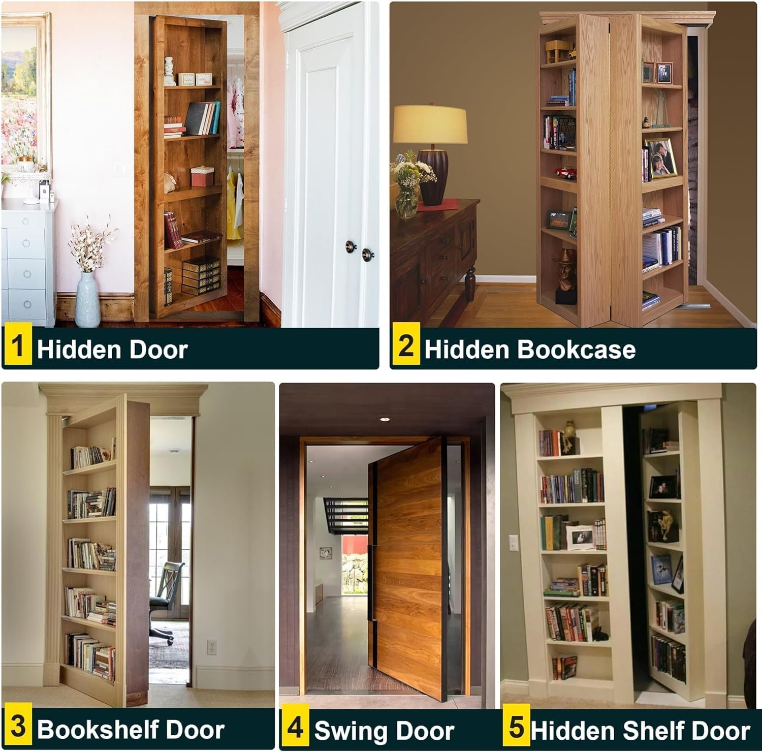 Hidden Door Hinge,570Lbs Load-Bearing Thickened Solid Stainless Steel - Heavy Duty 360&deg; Swinging Pivot Hinge for Secret Doors, Bookcase, Murphy & Shelf Doors - Includes Hardware Kit