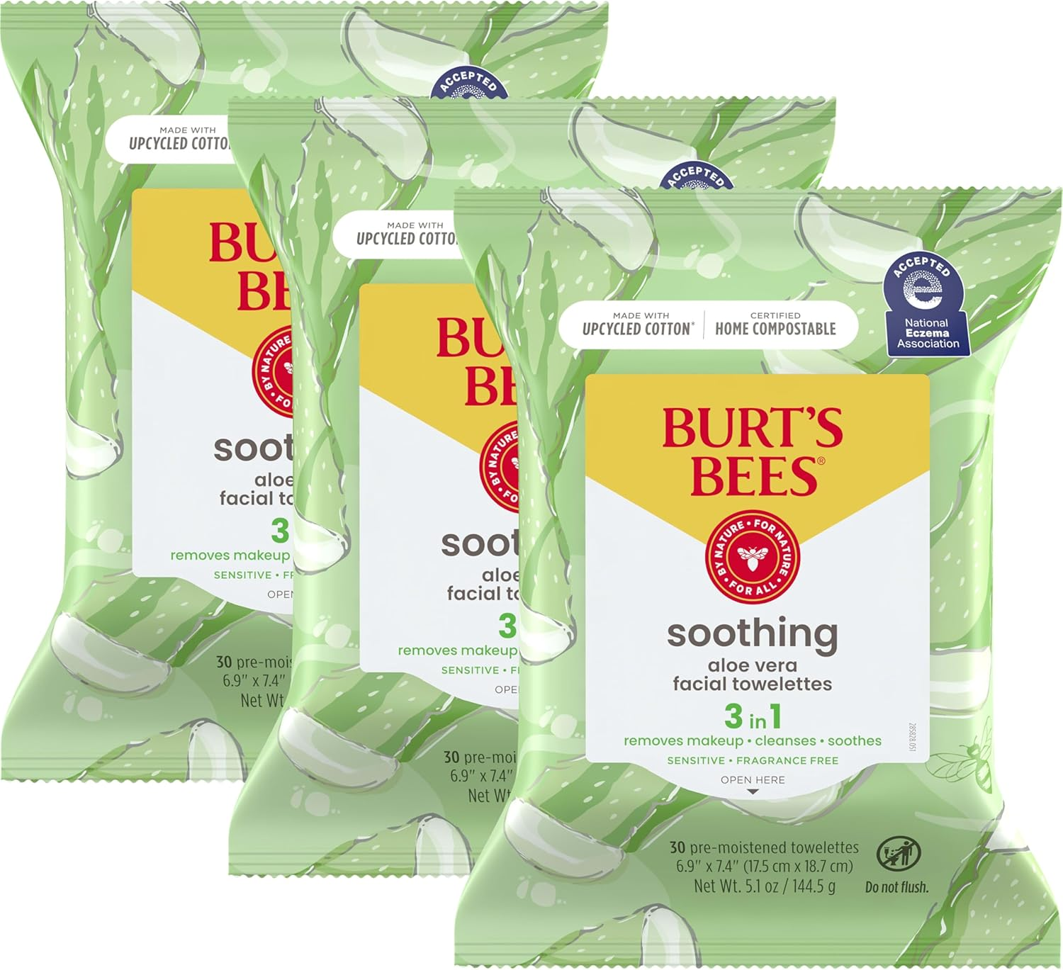 Burt'S Bees Facial Cleansing Towelettes for Sensitive Skin, 90 Count (Pack of 3) image number 1