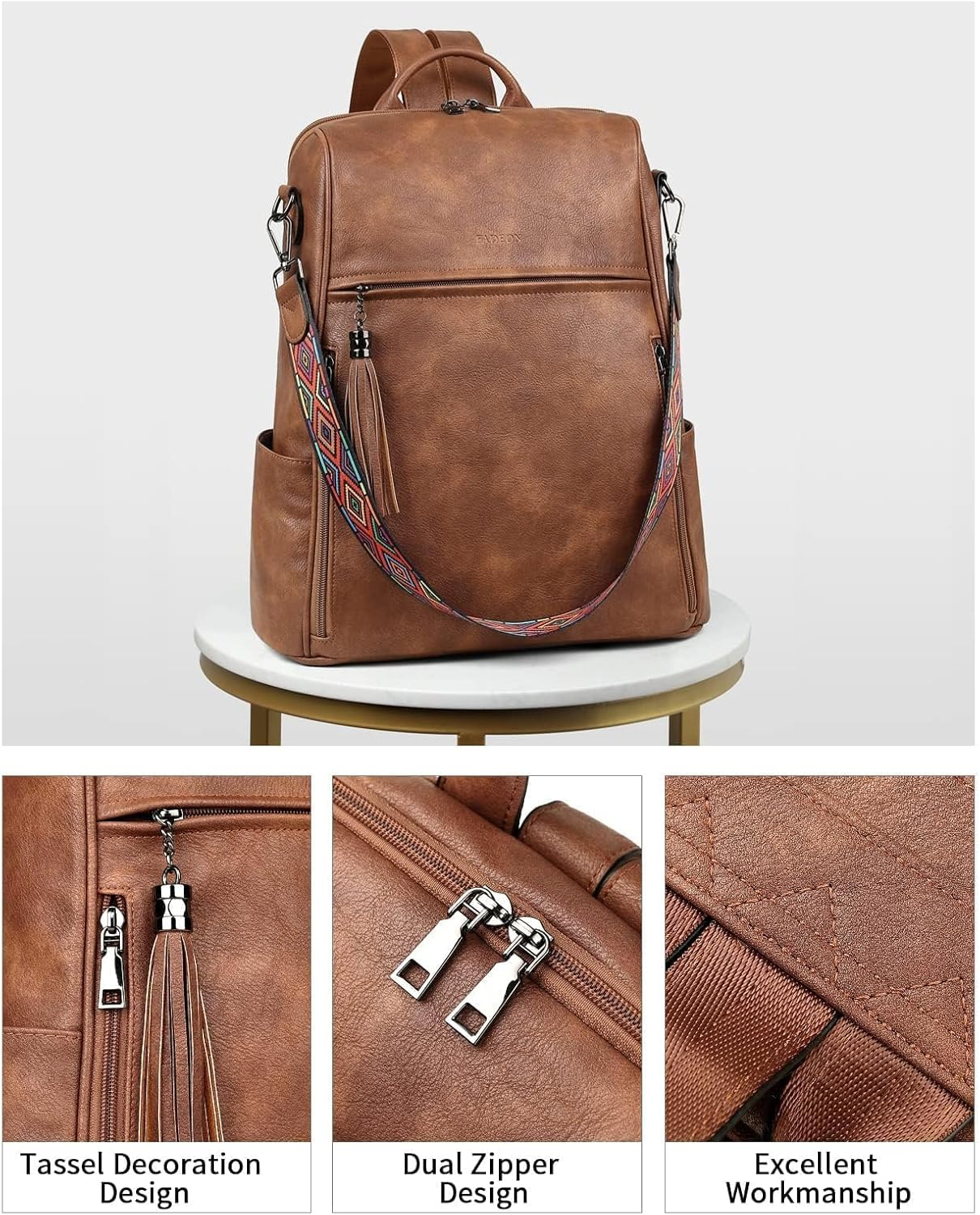 FADEON Womens Backpack Purse Large Designer PU Leather Laptop Backpacks, Ladies Computer Shoulder Bags