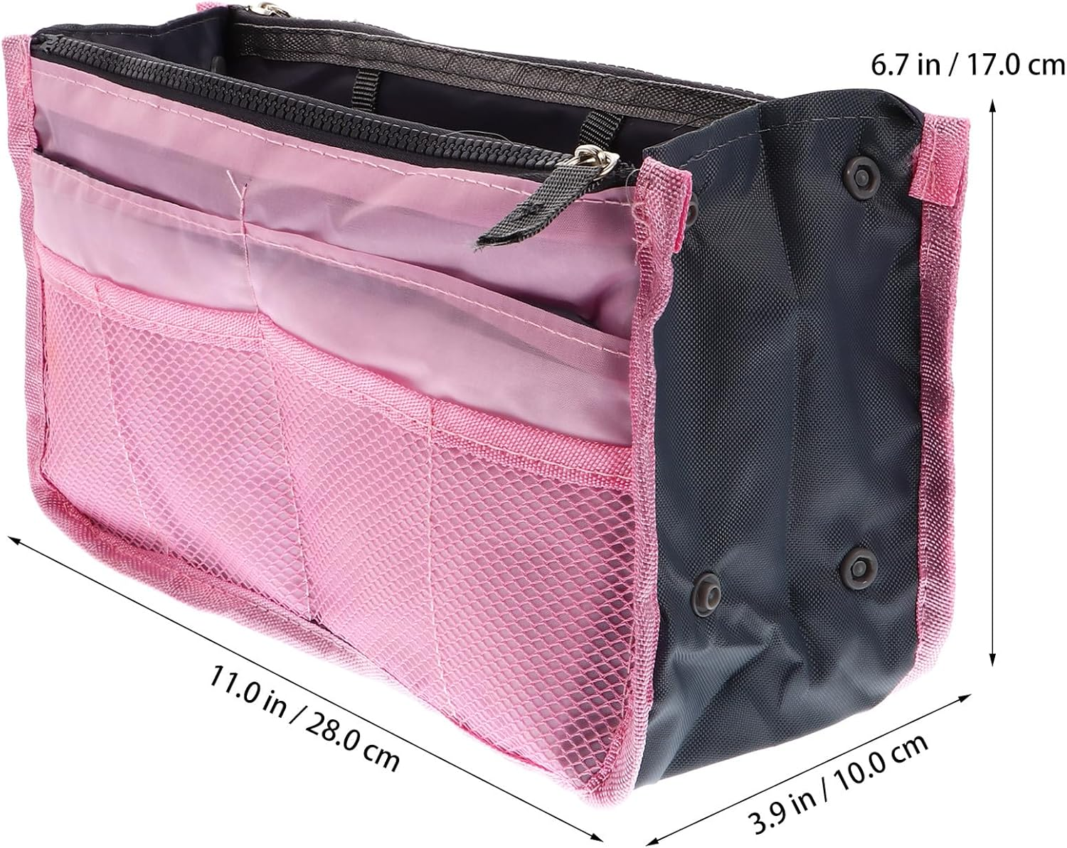SWETRACE Large Capacity Foldable Pink Tote Bag Liner with Dual-Layer Multi-Pocket Design, Portable Nylon Cosmetics Storage Bag for Travel Toiletries and Makeup Organizer image number 3