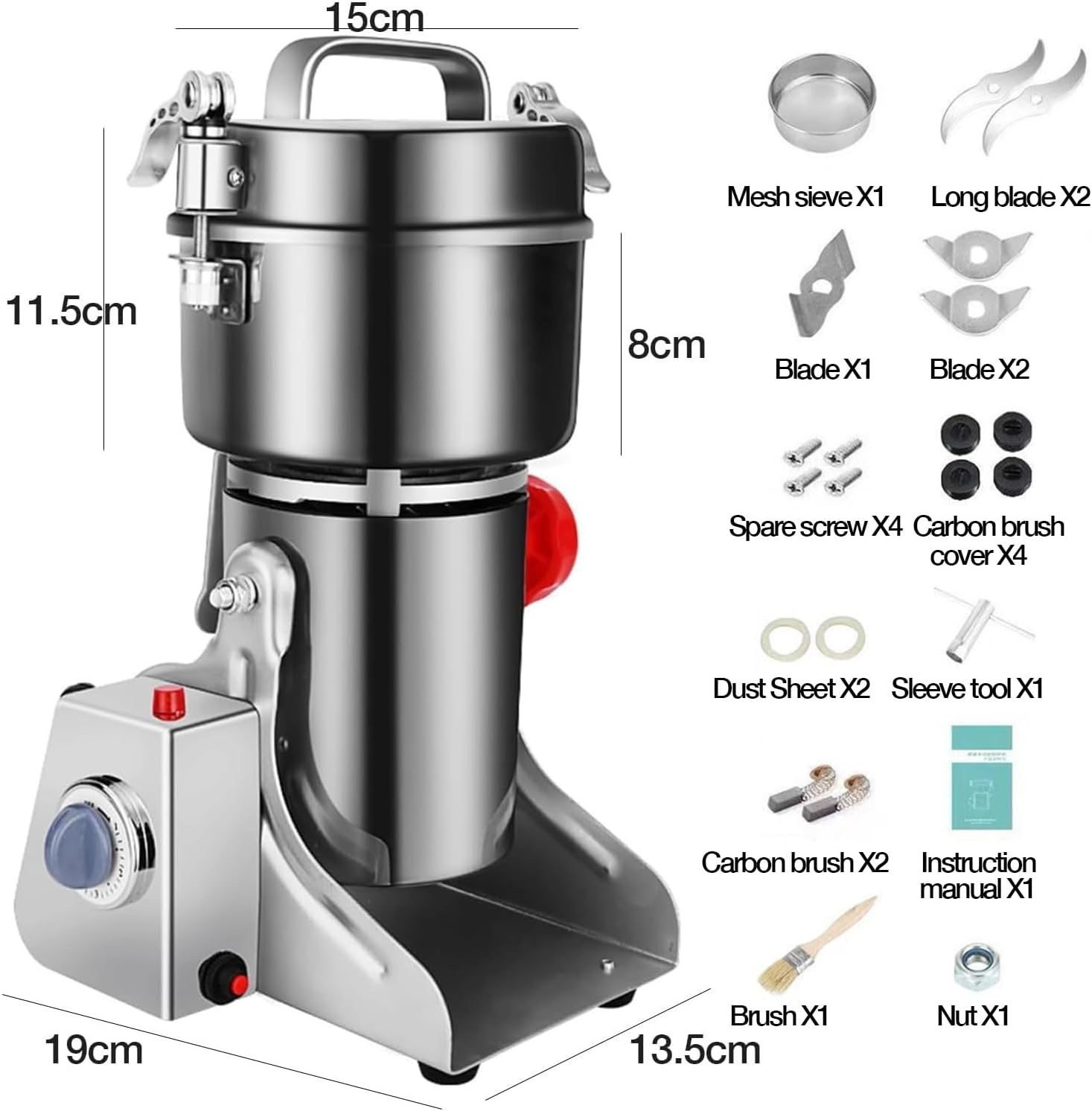 Electric Grain Mill Grinder 800G High Speed Commercial Stainless Steel Grinder Machine Food Grain Mill for Seeds Flour Nut Pill Wheat Corn Herbs Spices Seasonings for Kitchen (800G Swing Type) image number 3