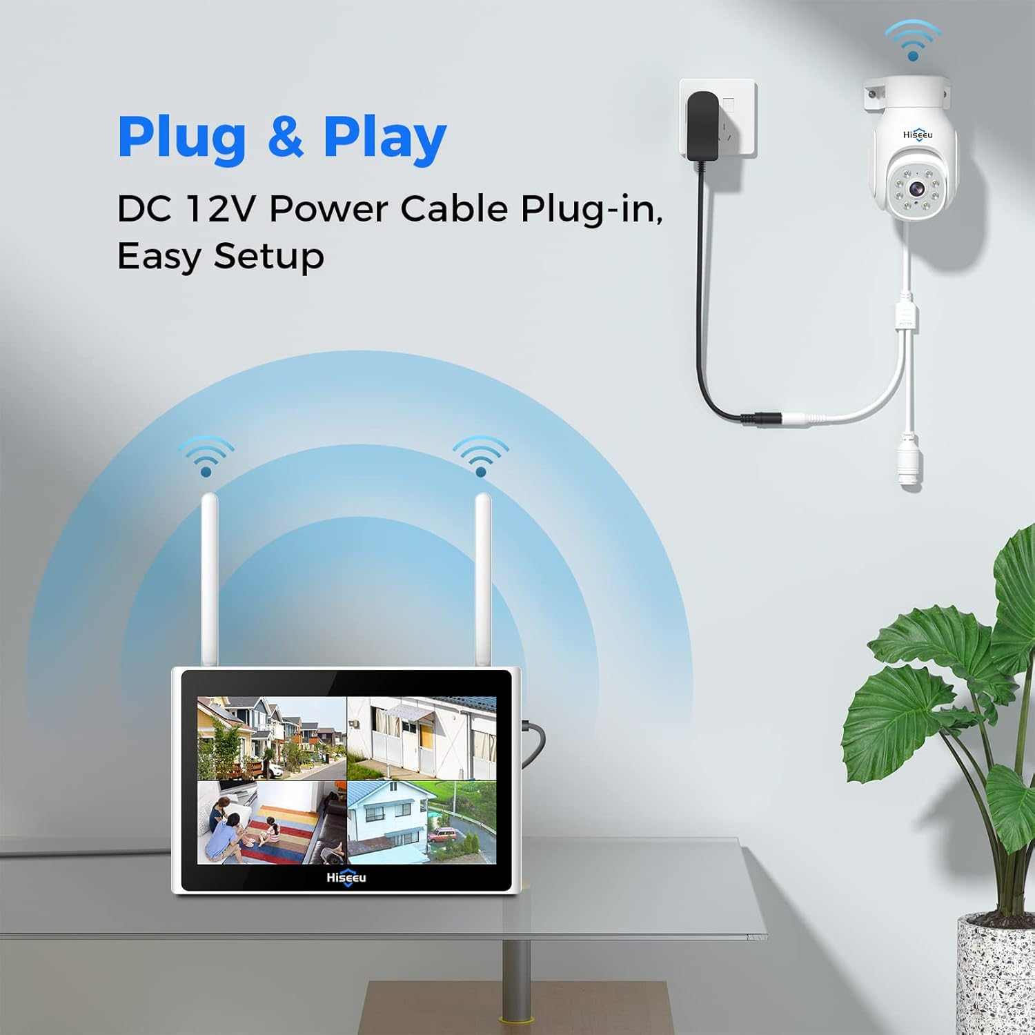 Hiseeu Wireless Security Camera System, 4PCS 5MP Outdoor Camera with 10In LCD 1T HDD， 2-Way Audio Pan & Tilt Color Night Vision, Motion Alert, IP66 Waterproof, Auto Tracking, 2.4G Wifi, No Monthly Fee image number 4