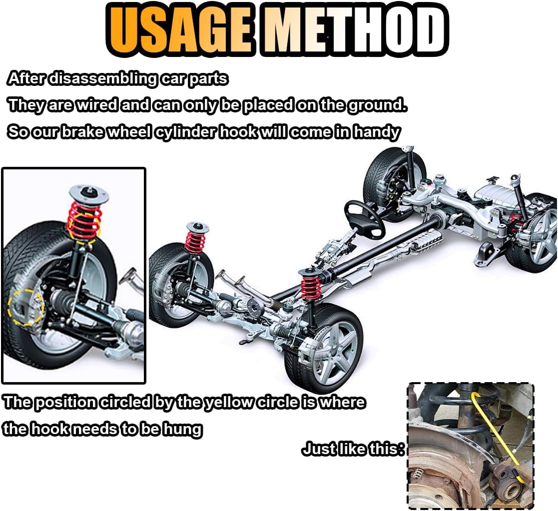 GLSOWEE Car Brake Caliper Hooks, Auto Brake Caliper Hangers with Rubber Tips, Universal Durable & Rust-Proof Automotive Tools for Braking, Axle, Bearing, Suspension Work (Yellow, 2 Pcs) image number 3