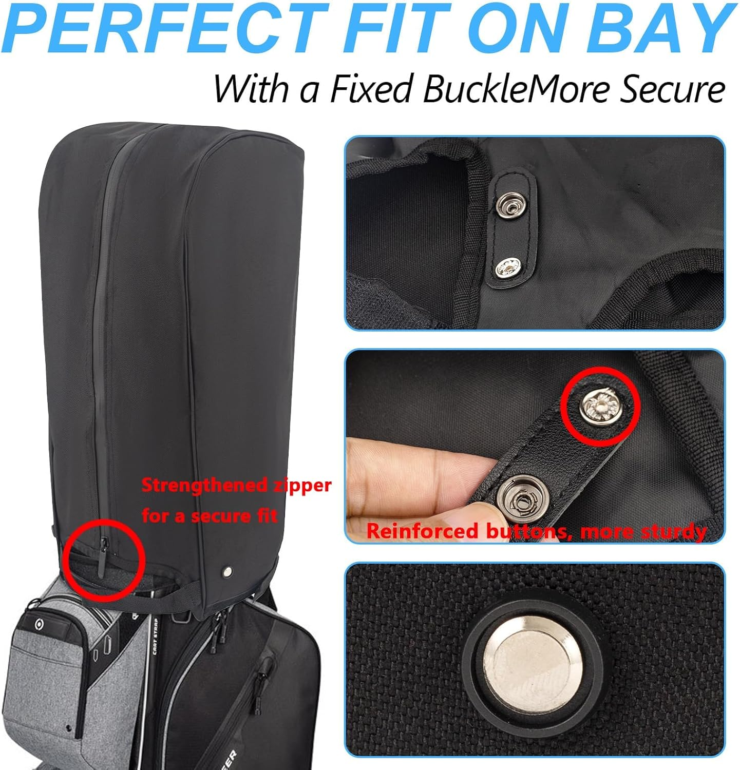 HDBHBH Golf Bag Cover of Waterproof, Universal Golf Cart Rain Hood for Push Trolley & Tour Bags - Windproof Black Polyester Travel Cover for Men Women image number 3